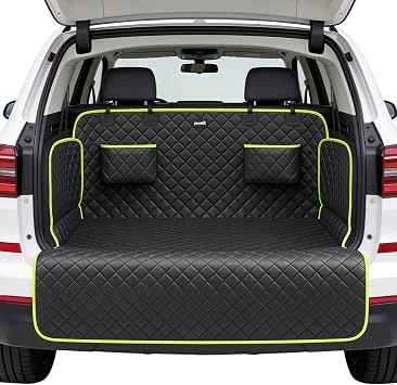 SUV Cargo Liner for Dogs, Upgraded Scratch-proof Leather 14.17" Heightened Side Flaps, 53.15" x40.55" Waterproof Non-Slip Trunk Liner with Bumper Flap, Universal Fit for SUVs Sedans Vans 3-Row SUV