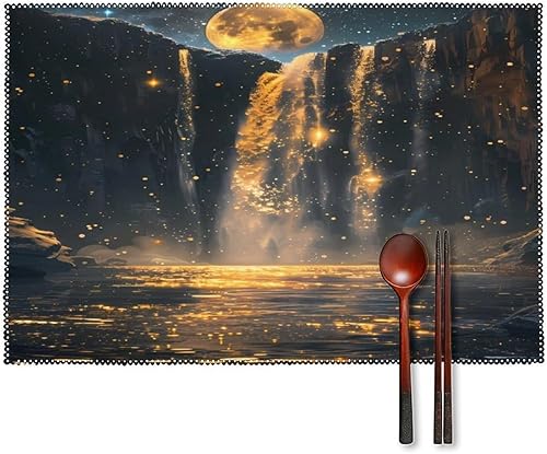 Miniatura 1 de Moon Waterfall Placemats Set of 6 Resistant Table Mats Washable Place Mats for Dinner Party Table Decoration