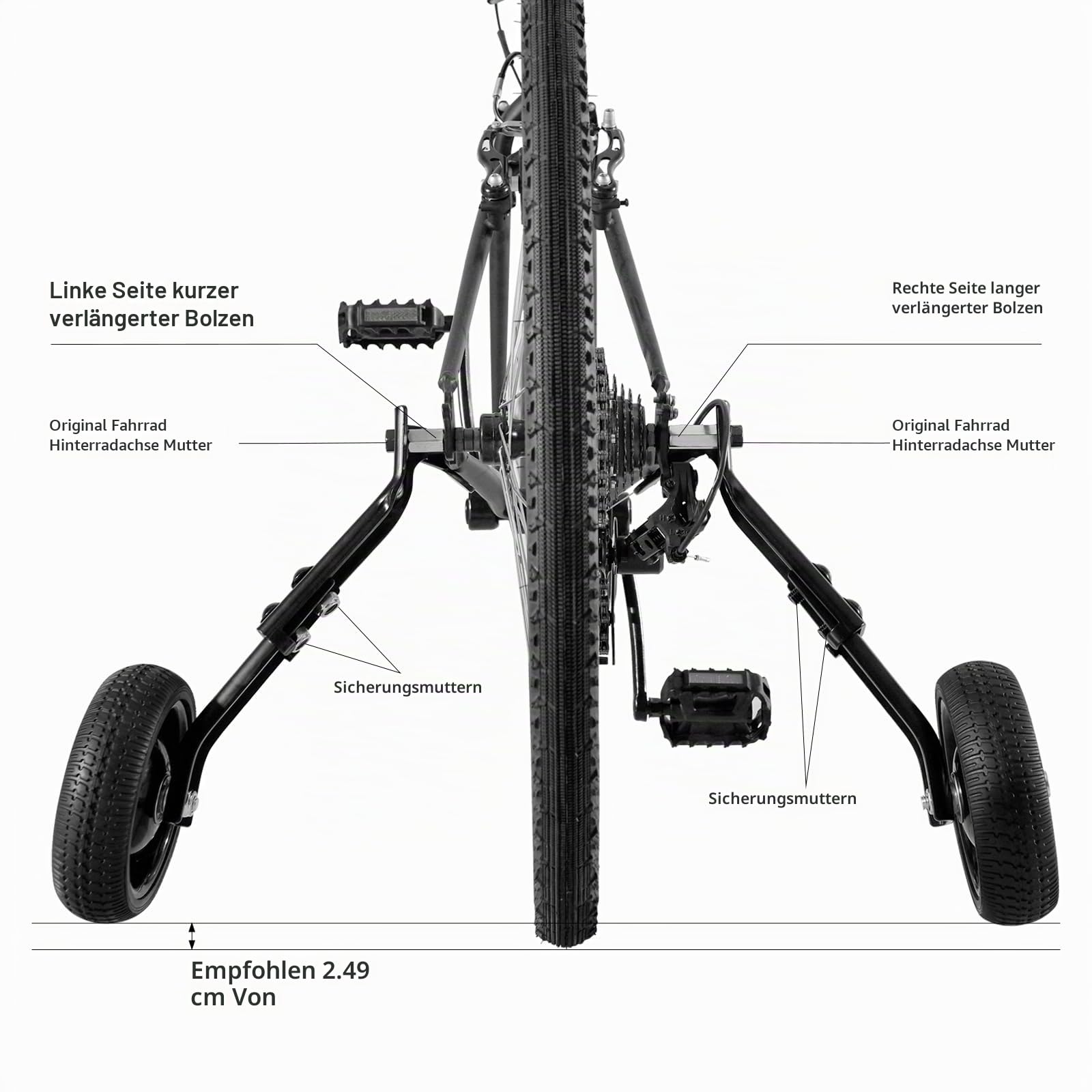 Verstellbare Fahrrad-Trainingsräder für Erwachsene, passend für 24-28-Zoll-Fahrräder, Stahlkonstruktion, schwarz, 1 Paar – sicheres und stabiles Lernen