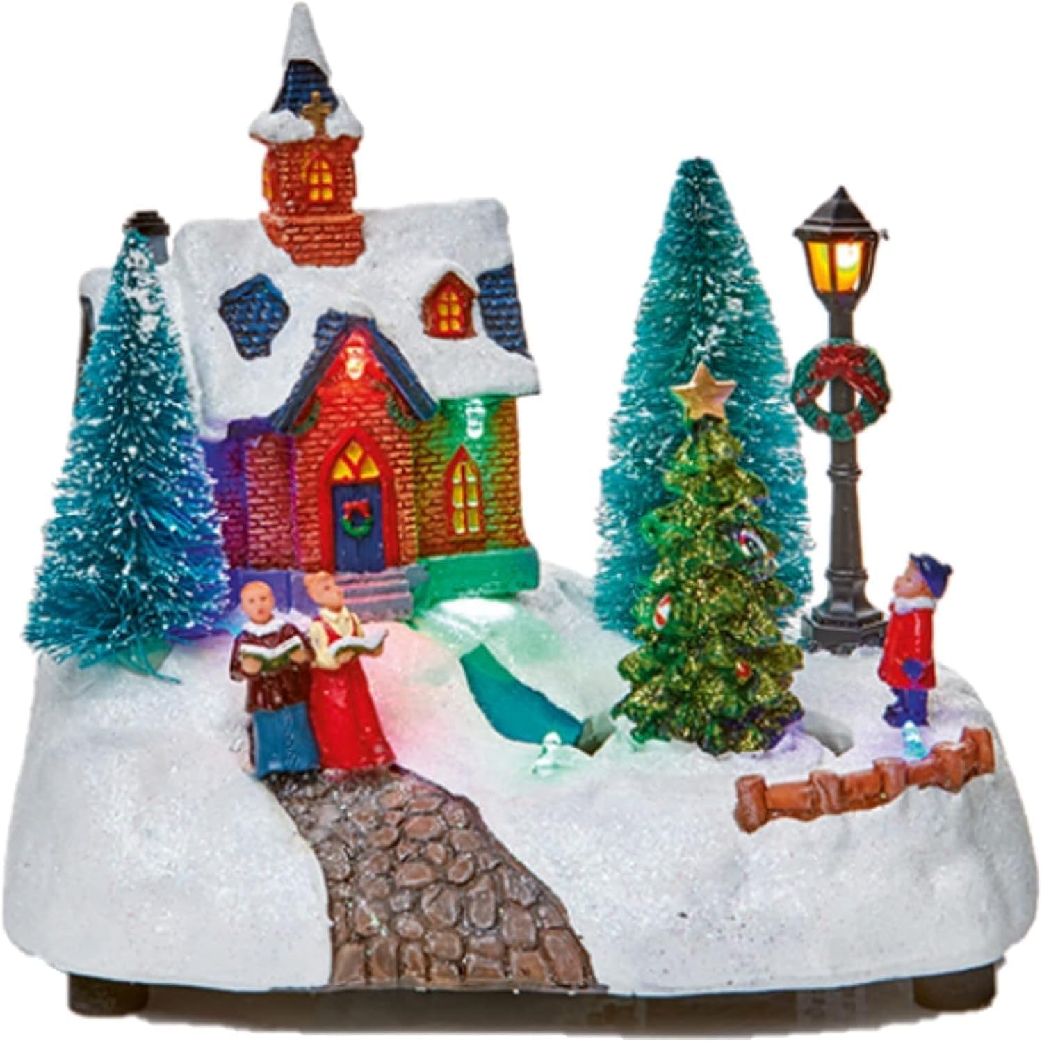 The Good Life Multicolor Premier Led Light Up Rotating Animated Village Christmas Carousel 20Cm Wide - Church With Revolving Tree