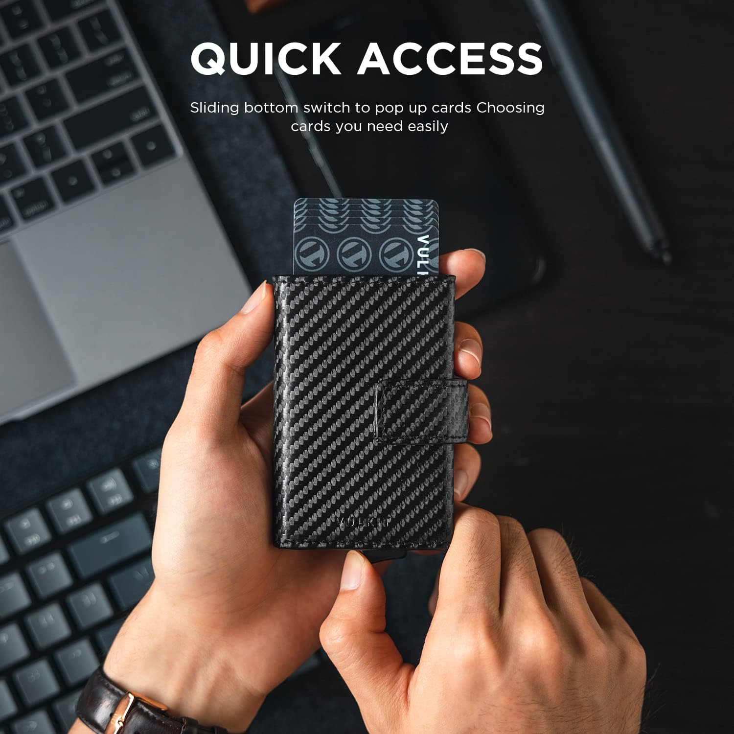 VULKIT Pop Up Wallet, Leather Automatic Credit Card Holder Wallet RFID Blocking Bifold Pocket Wallet with Banknote Slot for Women Men : Clothing, Shoes & Jewelry