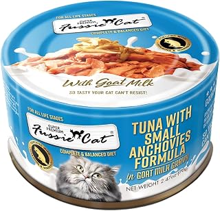 Fussie Cat Super Premium Canned Wet Cat Food in Goat Milk Gravy -2.47 oz Cans - Case of 24 (Tuna & Small Anchovies)