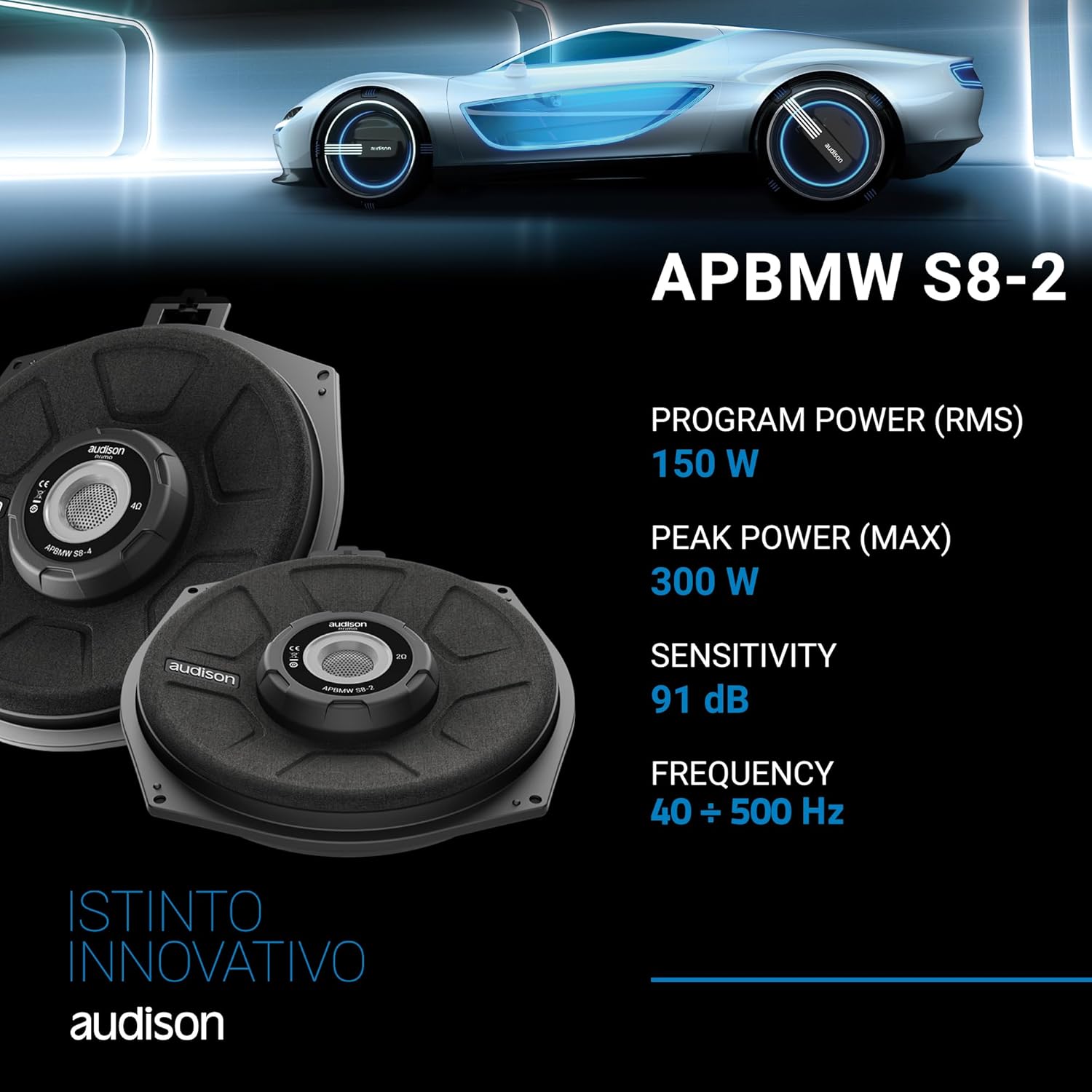 Audison AP BMW S8-2 Prima 8in Under-Seat Subwoofer 2-Ohm 4