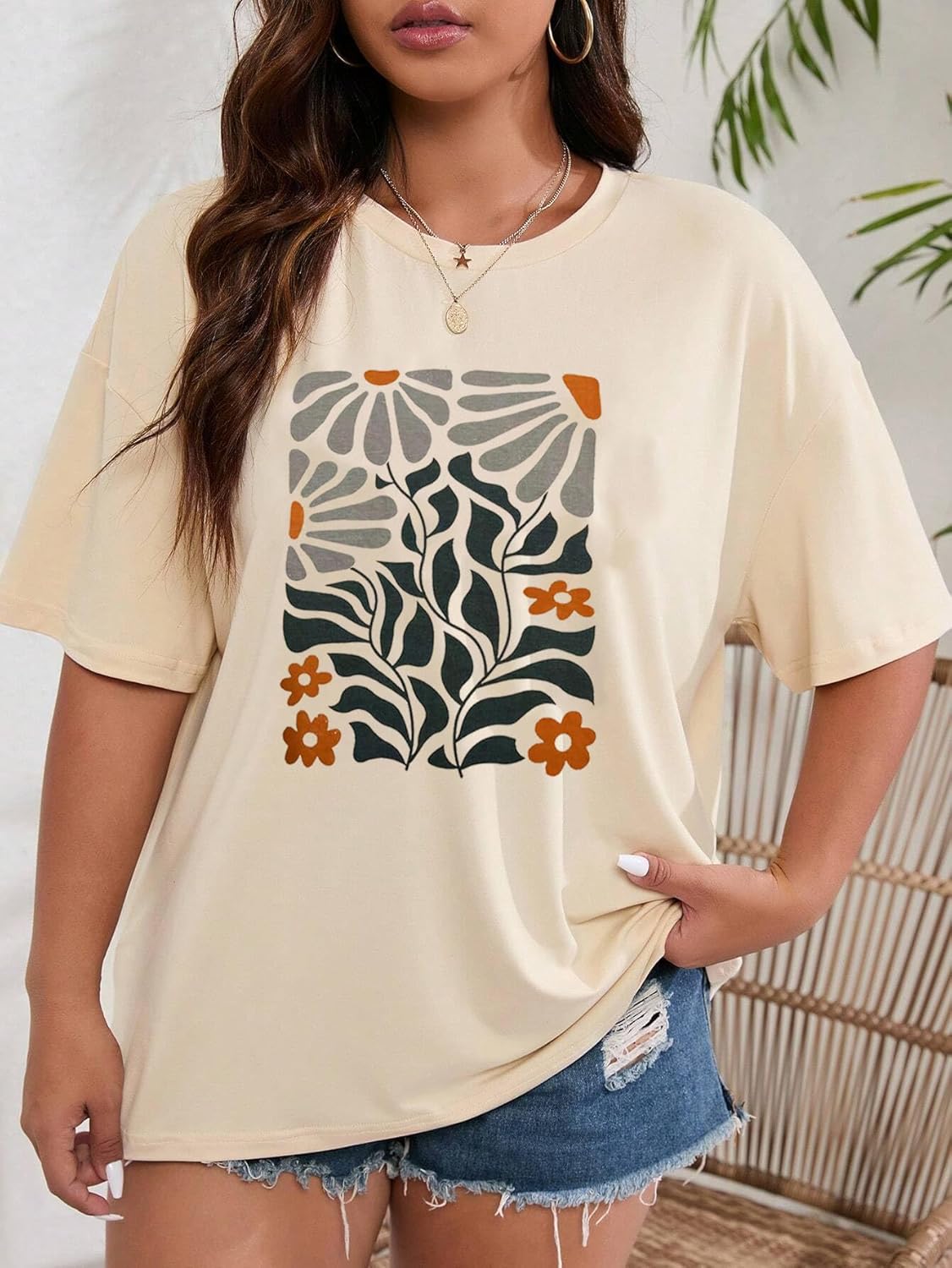 Floral Graphic Shirt Women Boho Wildflowers Tee Vintage Flower Tshirt Round Neck Loose Casual Short Sleeve Tops - Image 4