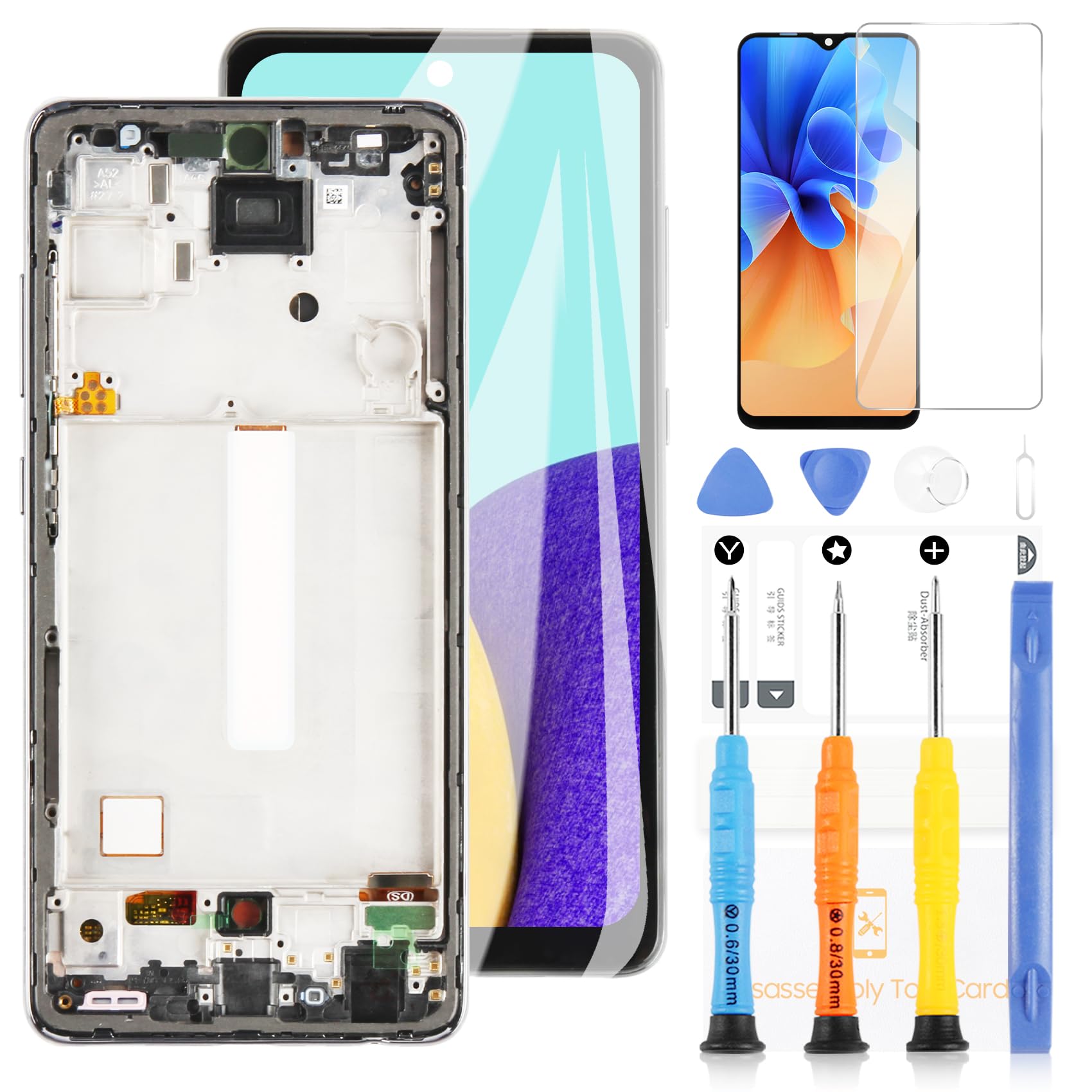 OLED LCD Bildschirm für Samsung Galaxy A52 4G A525 SM-A525F LCD Display Touchscreen Digitizer Montage Kit Ersatz mit Werkzeug (Schwarz, Nicht für A52S & A52 5G)