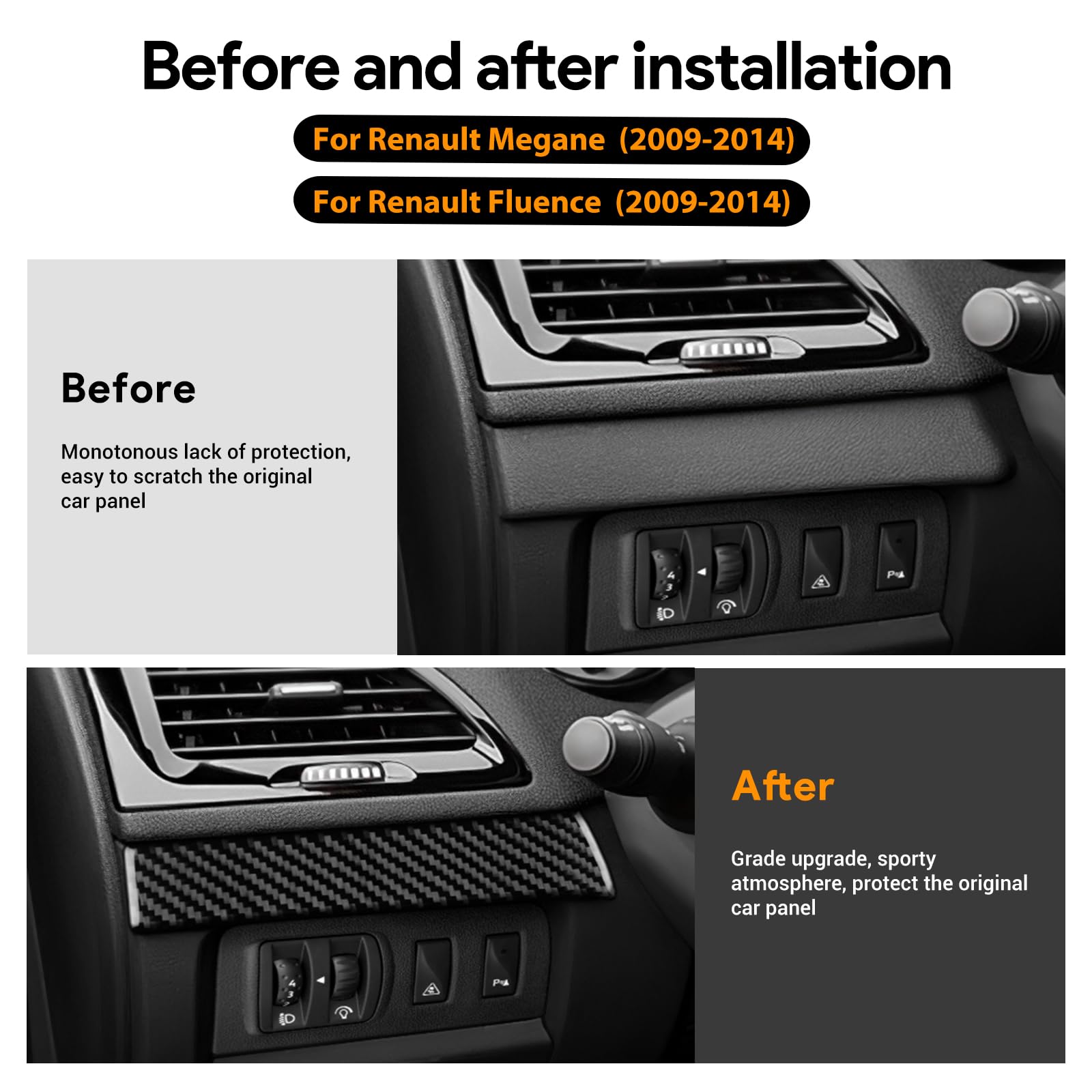 KUNGKIC Para Renault Megane 3 RS Fluence 2009 2010 2011 2012 2013 2014 Cubierta de tablero de fibra de carbono, envoltura para salpicadero, panel de revestimiento de puerta, cubierta para tablero