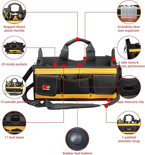 Miniatura 4 de MELOTOUGH Bolsa de herramientas para electricista con correa de hombro de 17 pulgadas, bolsa de herramientas HAVC, portador de herramientas superior