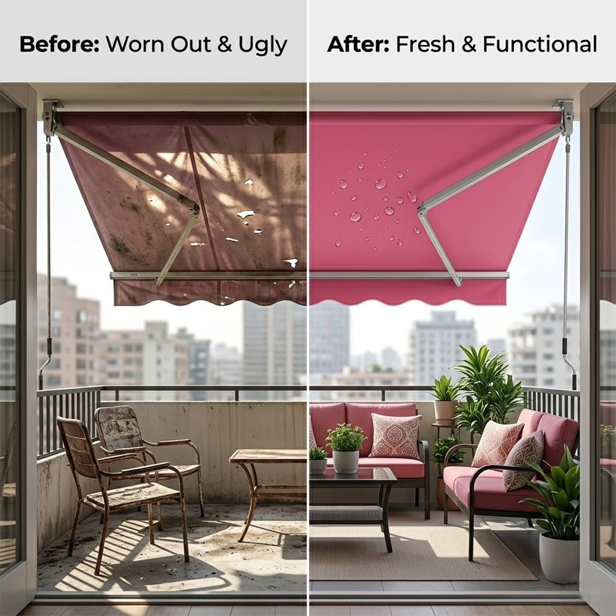 Ersatz Markisentuch Markisenstoff mit Volant Nur Stoff ohne Rahmen Wasserdicht Polyester Balkonmarkisen Canvas Sonnenschutz Unterstand für Hof Deck Balkon Outdoor 7.5m 8m 8.5m