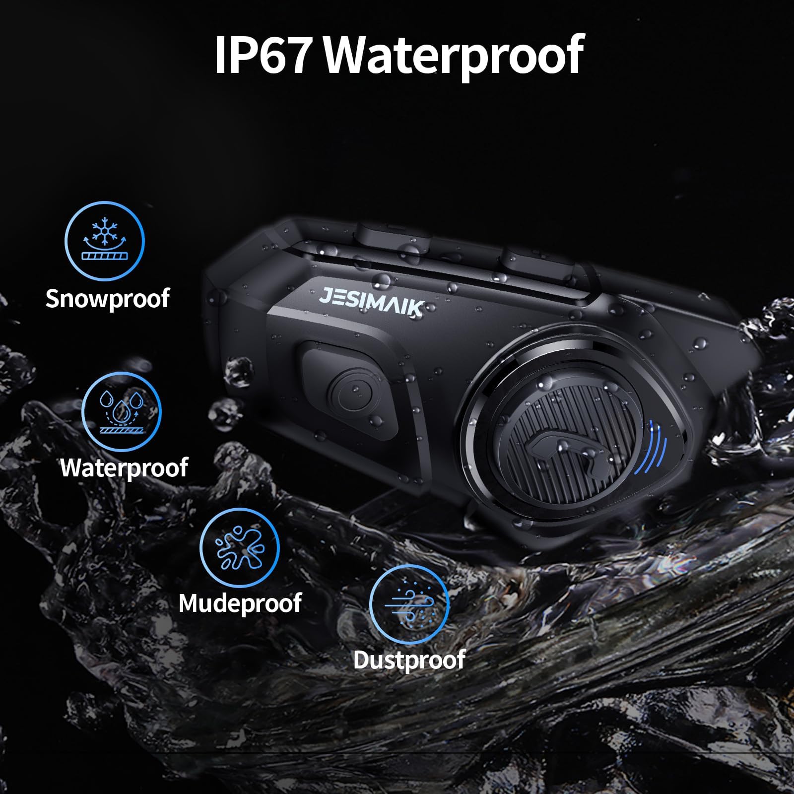 JESIMAIK Auriculares Bluetooth para casco de motocicleta, sistema de comunicación de casco de 10 vías de 2 km, intercomunicador de audio multitarea, 2 micrófonos y altavoz de 40 mm, 1 paquete