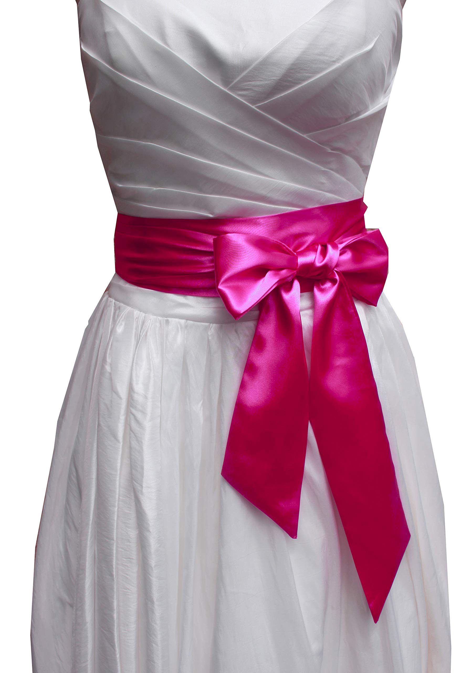 NANIA Wedding satin sash belt for special occasion dress bridal sash, Hot Pink, Large