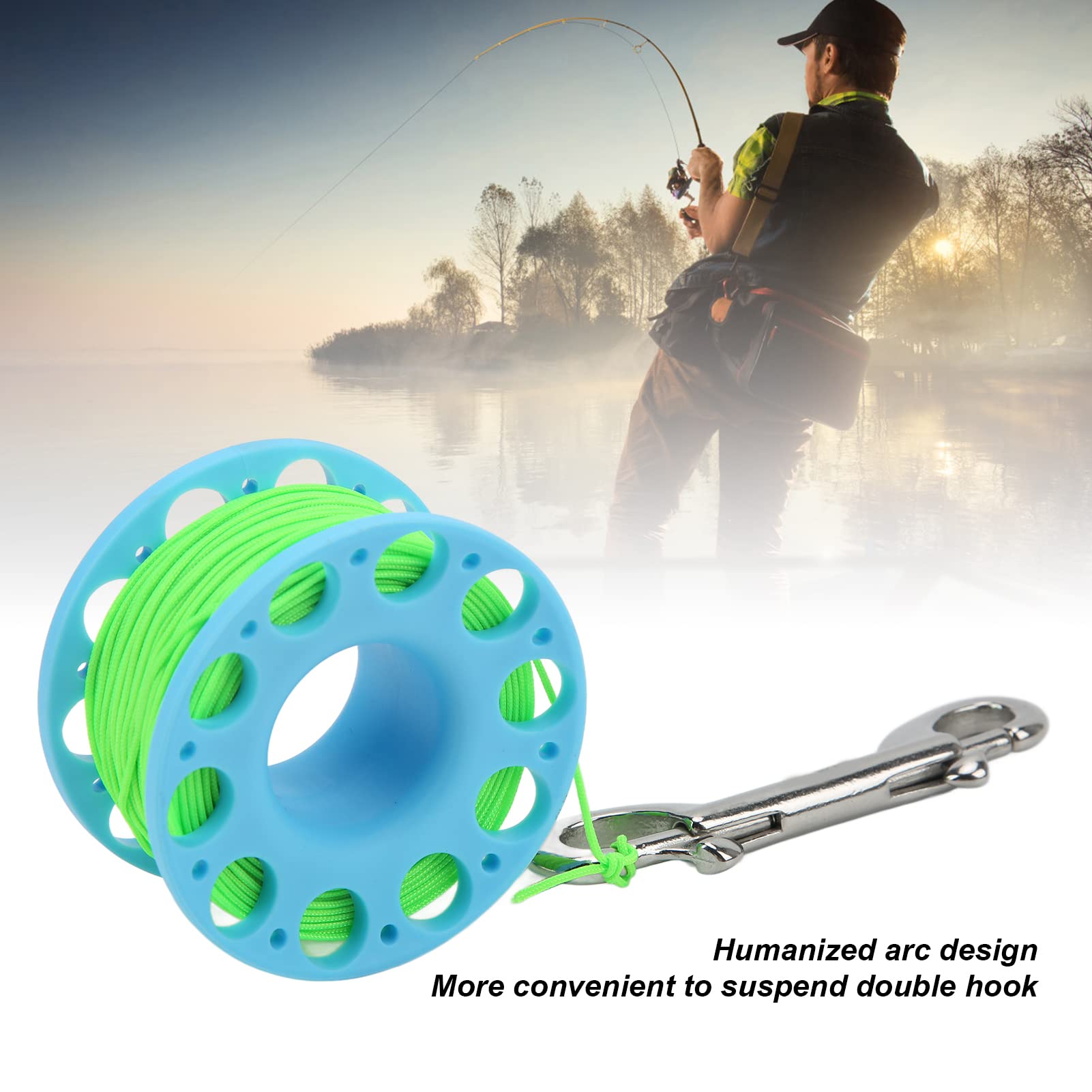 Scuba Diving Reel, Finger Reel Scuba Diving, Lightweight Scuba Spool Finger Reel with Double EndedBolt Snap Clip Fits for Snorkeling Scuba Diving, Wreck and Reef Diving (Sky Blue)