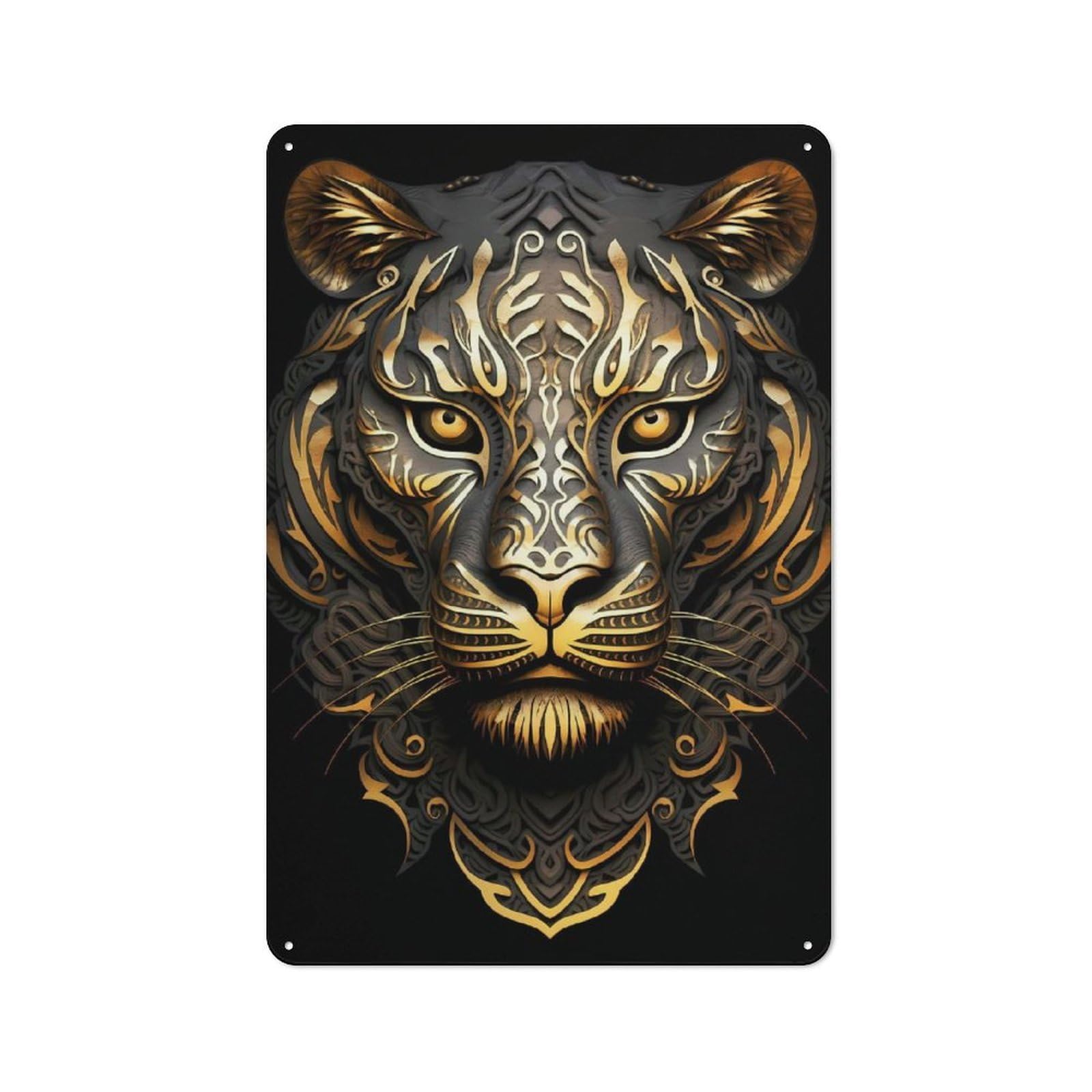 Junmoney Style-3 Tin Wall Plaque 30X20cm With Glory Tiger Art Deco For Garage Wall, Suited To People Furnishing A Garage