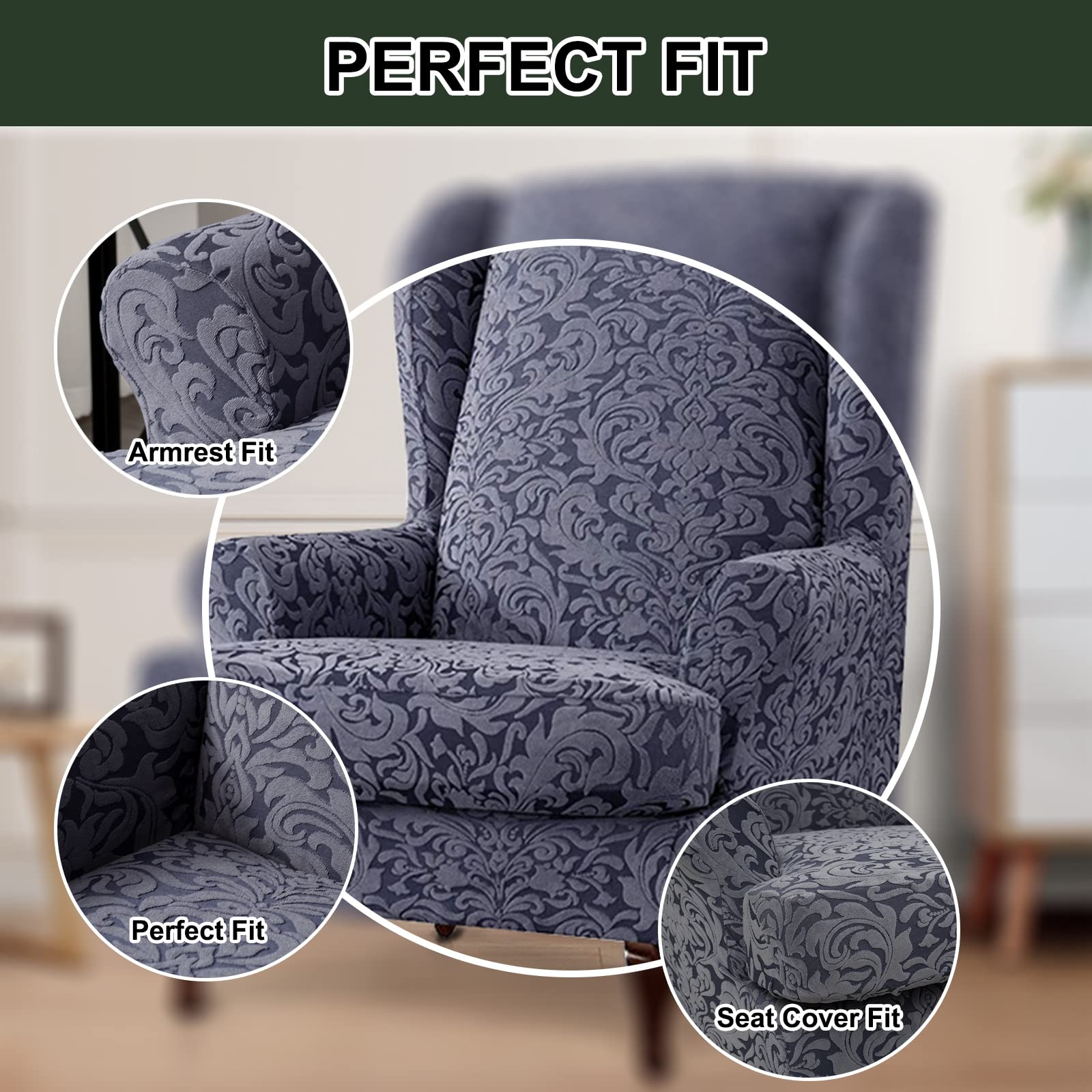 Sessel-Überwürfe Ohrensessel 2 Stück Elastische Husse Für Ohrensessel Spandex Jacquard Ohrensessel Überzug Stretch Sofa überzug waschbare Sesselhusse Ohrensessel -Aprikose-2 Pieces