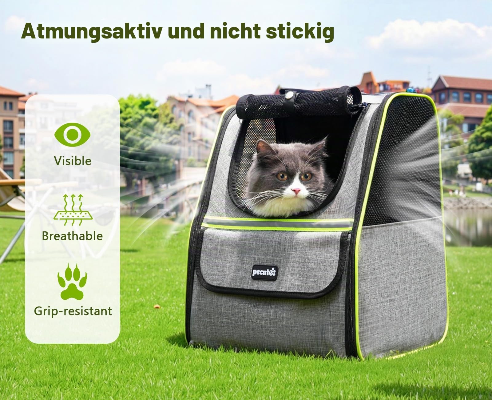 pecute Katzenrucksack Haustier Rucksack mit Netzfenster, Tragbare und Faltbare Katzentasche, Atmungsaktive und Leichte Hundetasche, Multifunktionales Ausgehen Reisen Grau bis 6 kg
