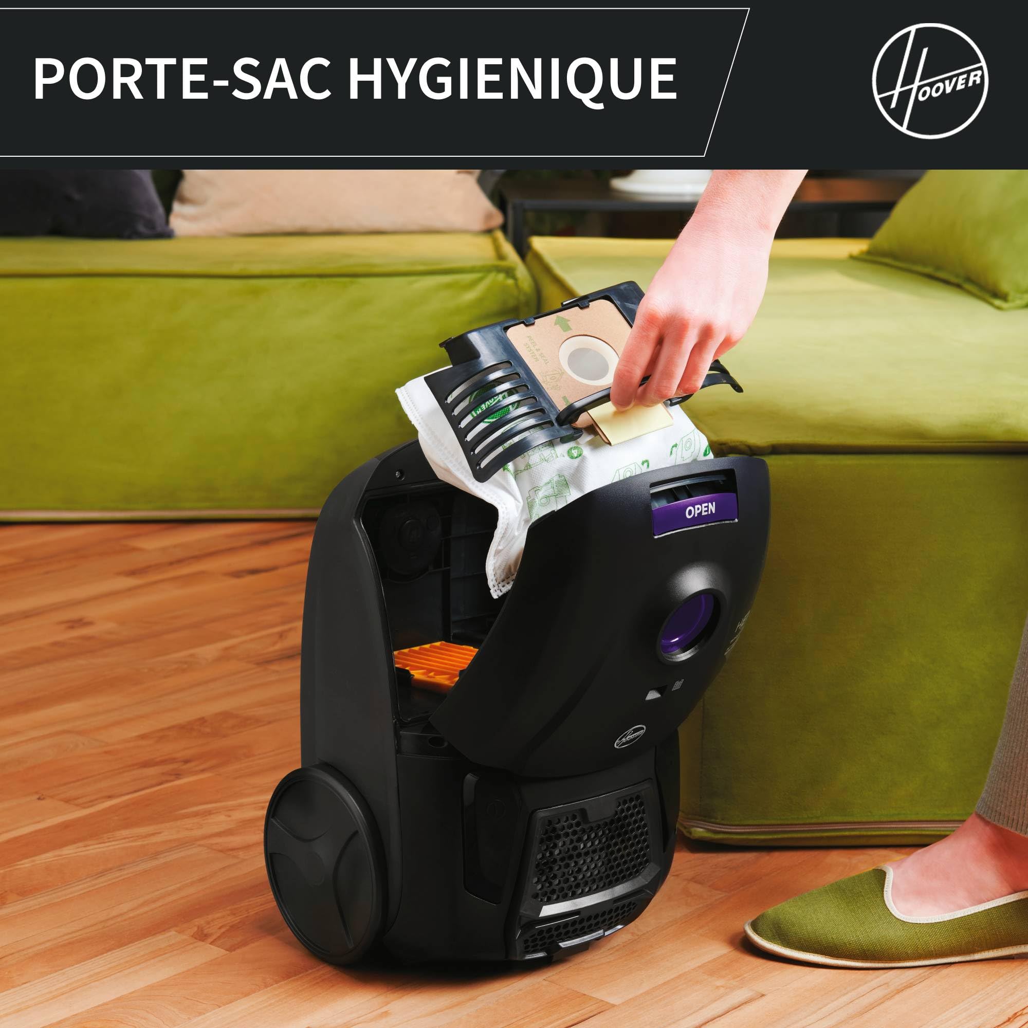 Hoover HE1 Home Aspirateur traineau avec Sac Compact Puissant 700W, Léger, Haute Performance, Brosse Tous Sols, Filtre EPA Lavable, Capacité 2,5L, Accessoires 2en1, Vidage Facile, HEZ107HM