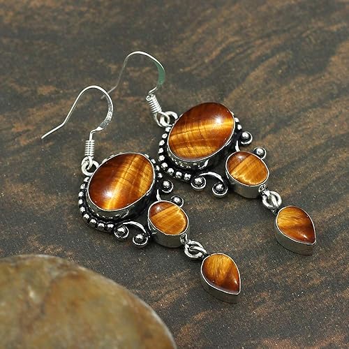 Miniatura 3 de Natural Gemstones Dangle Earrings for Women - 925 Silver Plated Lightweight Dangle & Drop Handmade Jewelry Earrings - Gifts for Mother's Day,