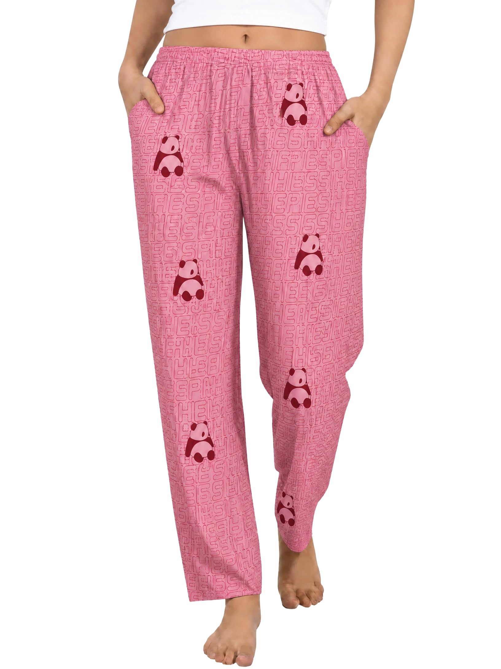 Women's 100% Cotton Pyjamas with Both Side Pockets – Soft & Breathable Ladies Nightwear Lounge Pants, Elastic Waist Sleepwear Trousers for Women. Length - 38 inches-image-33