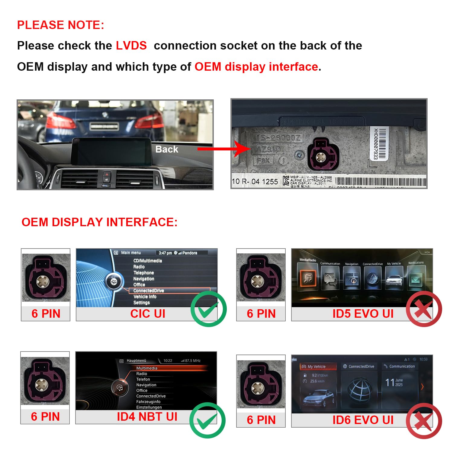 PEMP CarPlay Android Auto Monitor Linux Screen do BMW (2012-2017) seria 1/2/3/4 F30 F31 F32 F33 F34 F35 F20 F21 F22 NBT CIC System z kamerą 720P AHD