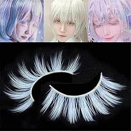 outopen 3 Pairs White Lashes Cosplay White False Eyelashes, Reusable Natural Wispy Fluffy False Lashes for Halloween Cosplay Masquerade Party Eye Makeup Tools