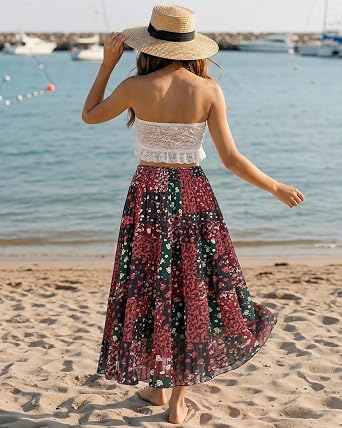 Maxi Skirts for Women Chiffon Flowy Skirt Elastic High Waisted Pleated A-Line Boho Long Skirts with Lining 2026
