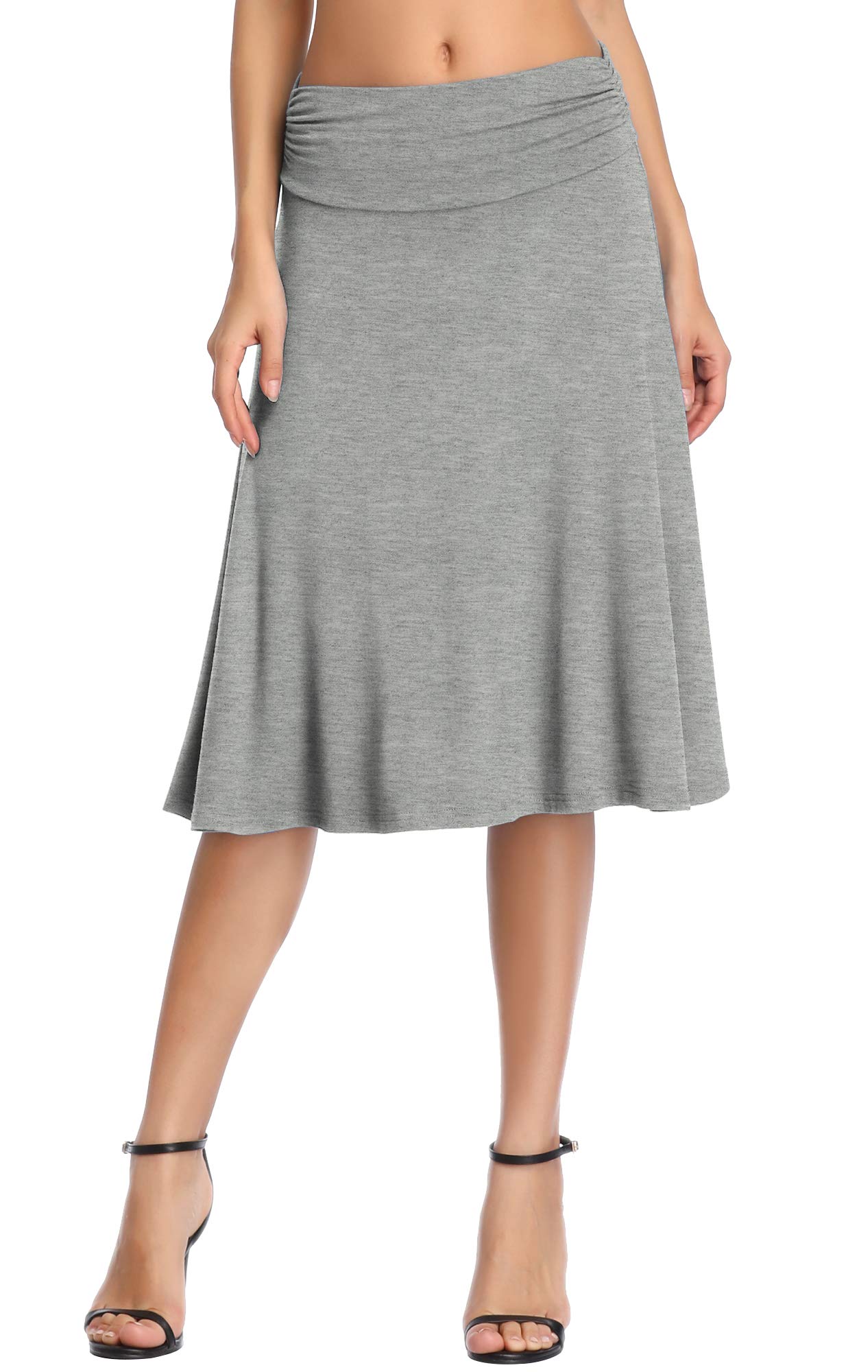 Urban CoCo Women's Ruched High Waist Knee Length Jersey A-Line Stretchy Flared Casual Skirt