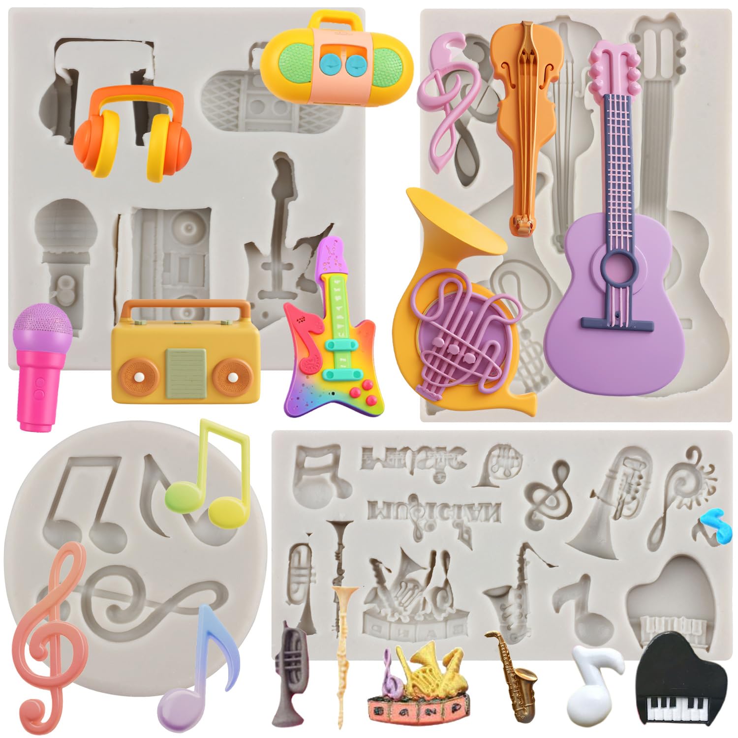 MYPRACS Music Note Fondant Mould Musical Instrument Silicone Mould Set of 4