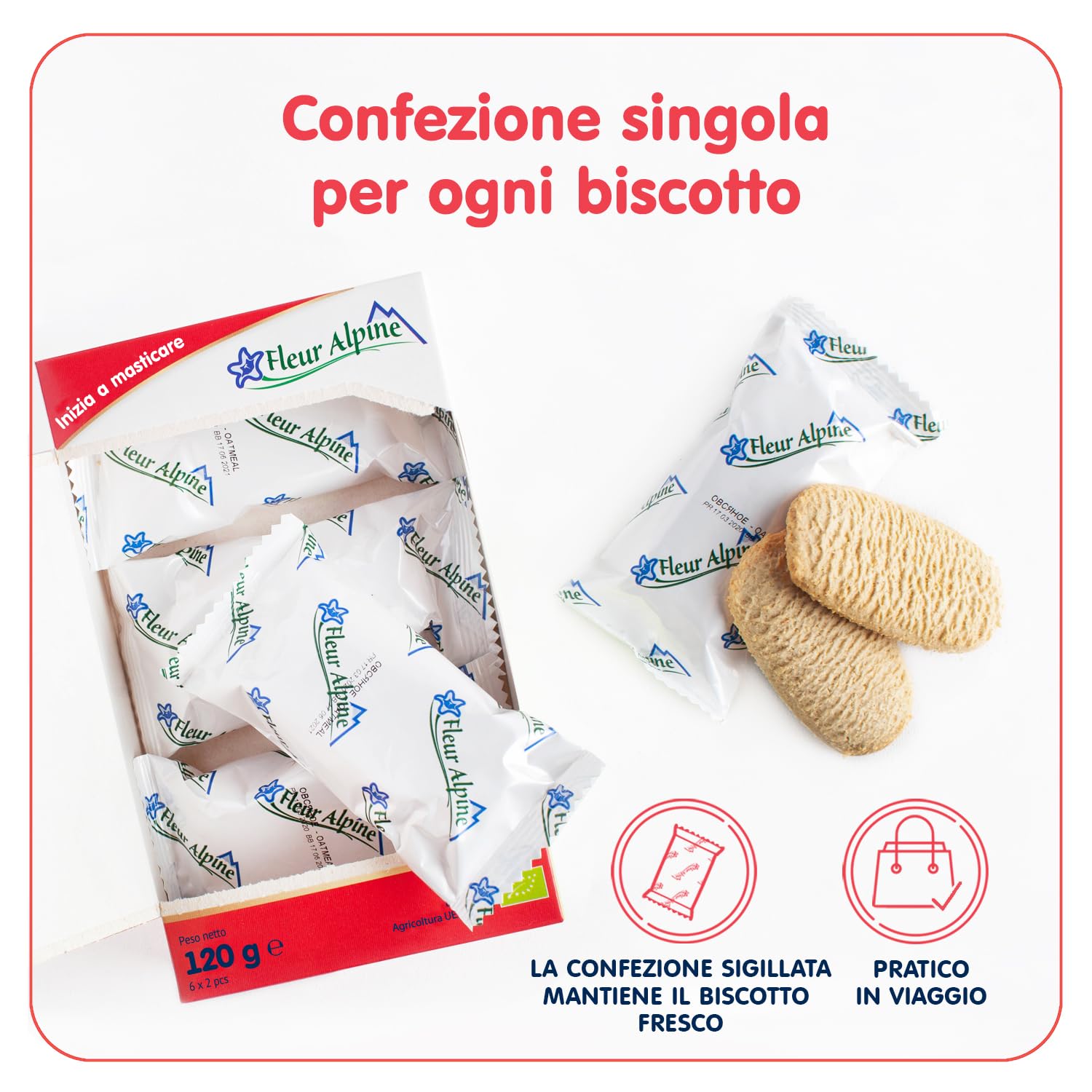 FLEUR ALPINE Biscotti Baby - Confezione da 12 x 2 deliziosi snack per bambini per una deliziosa colazione a base di porridge - Semplici biscotti integrali - 9 mesi