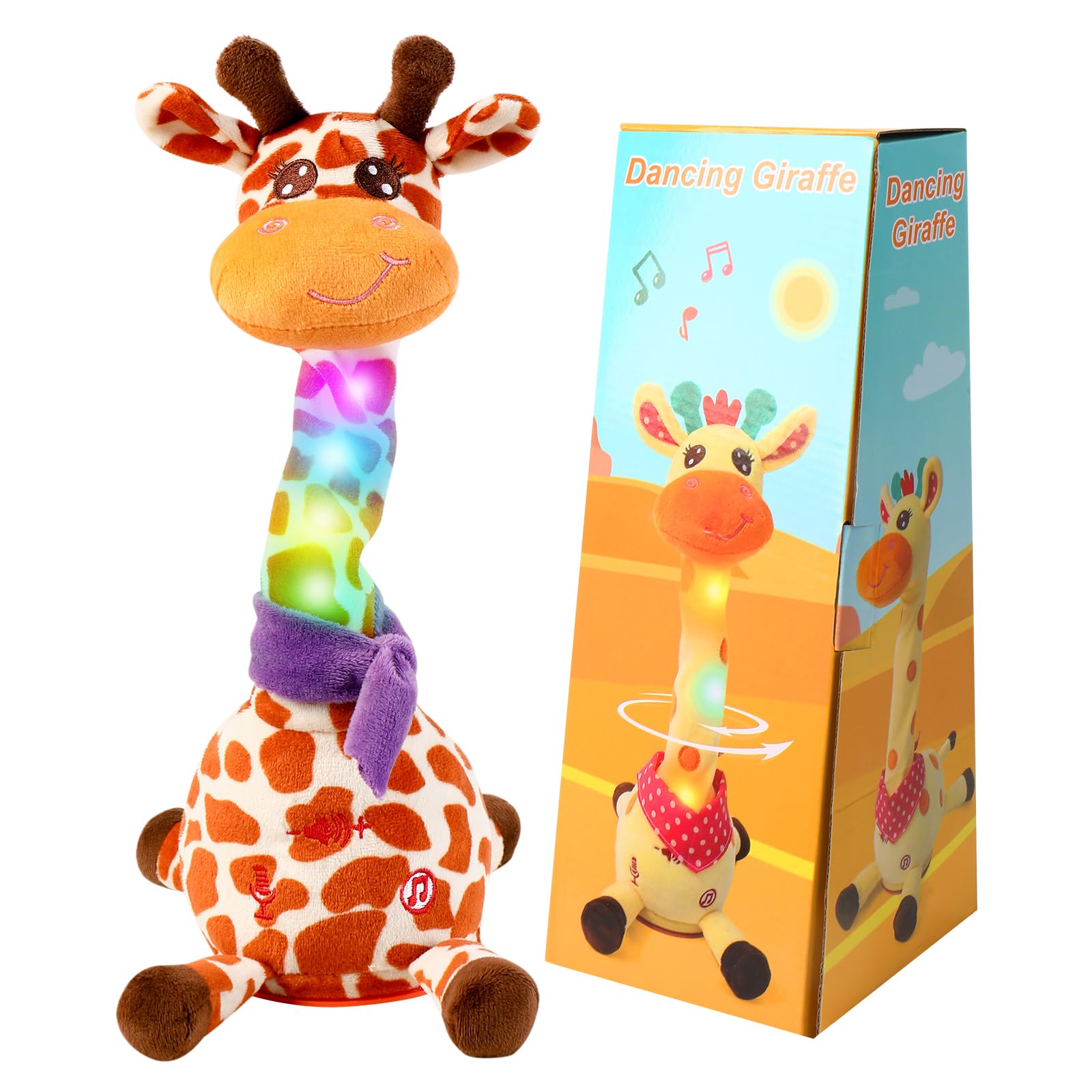 Sprechender Giraffe Tanzender Kuscheltier Lautstärkeregler Kinder Geschenk | Singender, Musik Kuscheltier Giraffe, Nachsprechen Wiederholfunktion, LED-Licht, Interaktive Plüschtier für Kinder