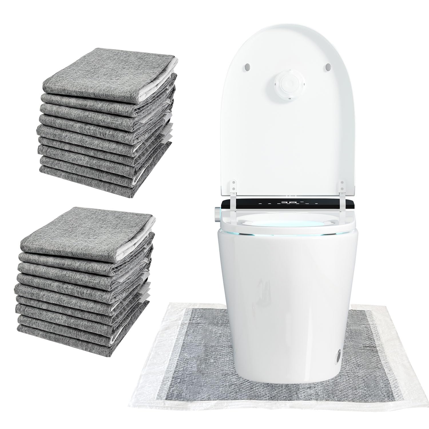 Tappetini igienici usa e getta, protezione per il pavimento del WC, a forma di U, impermeabili, antiscivolo, tappetini da bagno usa e getta, per bambini e adulti, 50 pezzi (grigio)