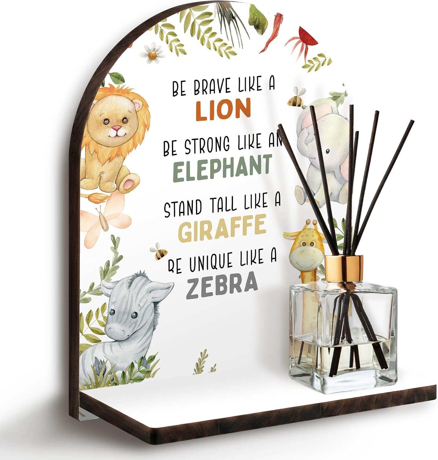 Inspirational Animal Nursery Wall Shelf, Kids Affirmation Wooden Hanging Floating Shelves, Boy Girl Nursery Hanging Shelf Wall Decor for Kids Toddler Room Bedroom Playroom Bathroom Classroom