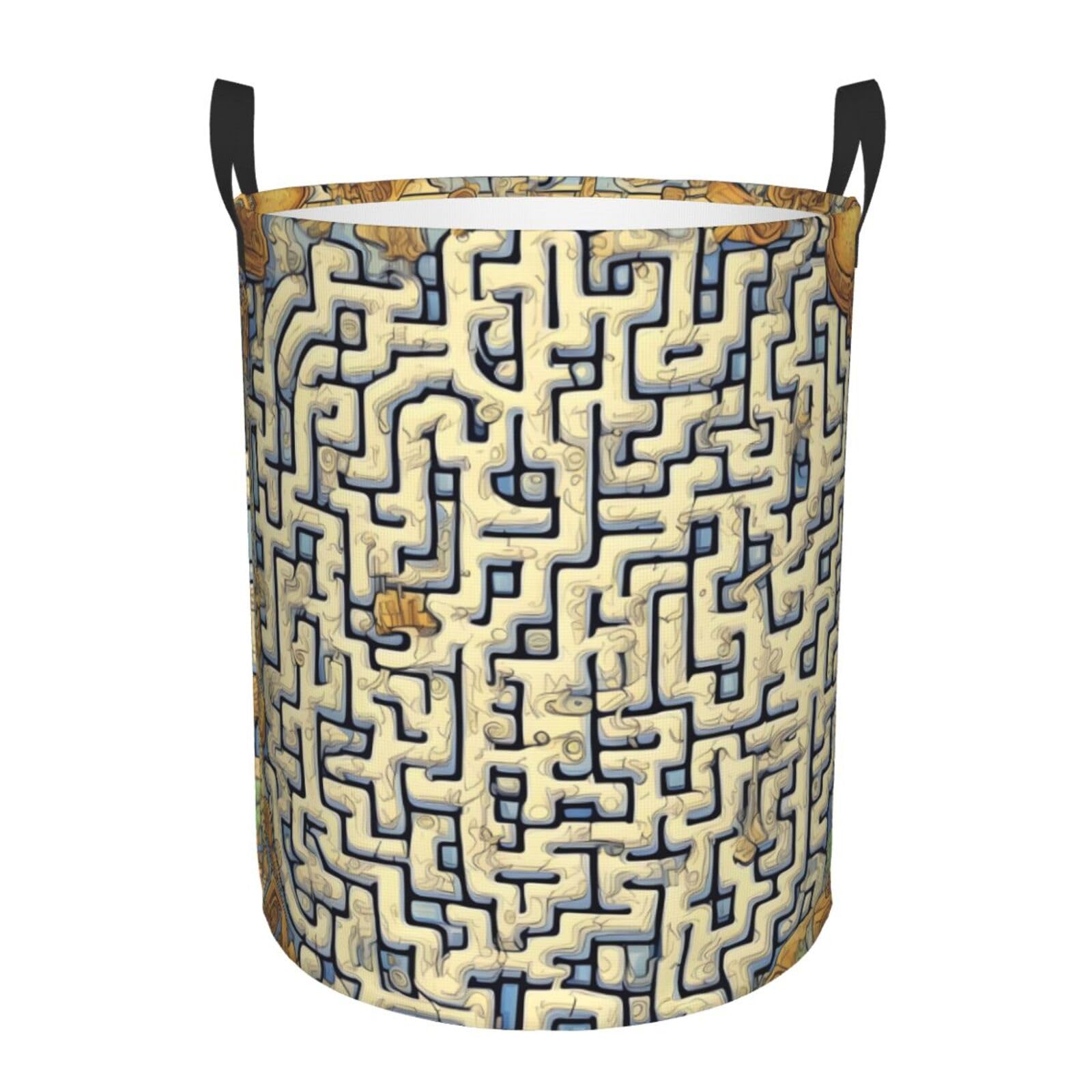 M Collapsible Labyrinth Treasure Map Print Circular Hamper Round