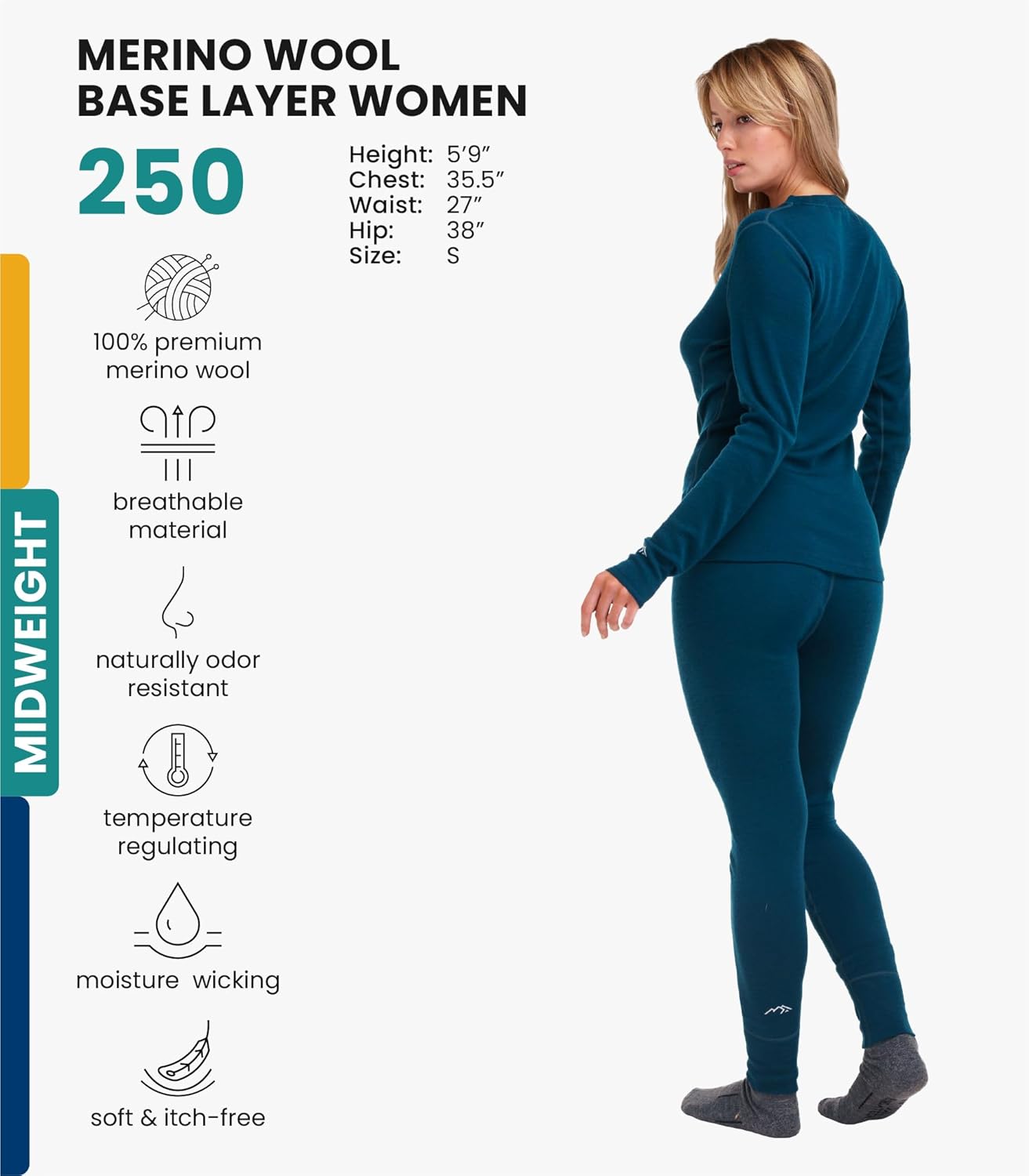 Merino.tech Merino Wool Base Layer Women Set - Heavyweight, Lite, Midweight Merino Thermal Underwear for Women Top, Bottom - Image 2