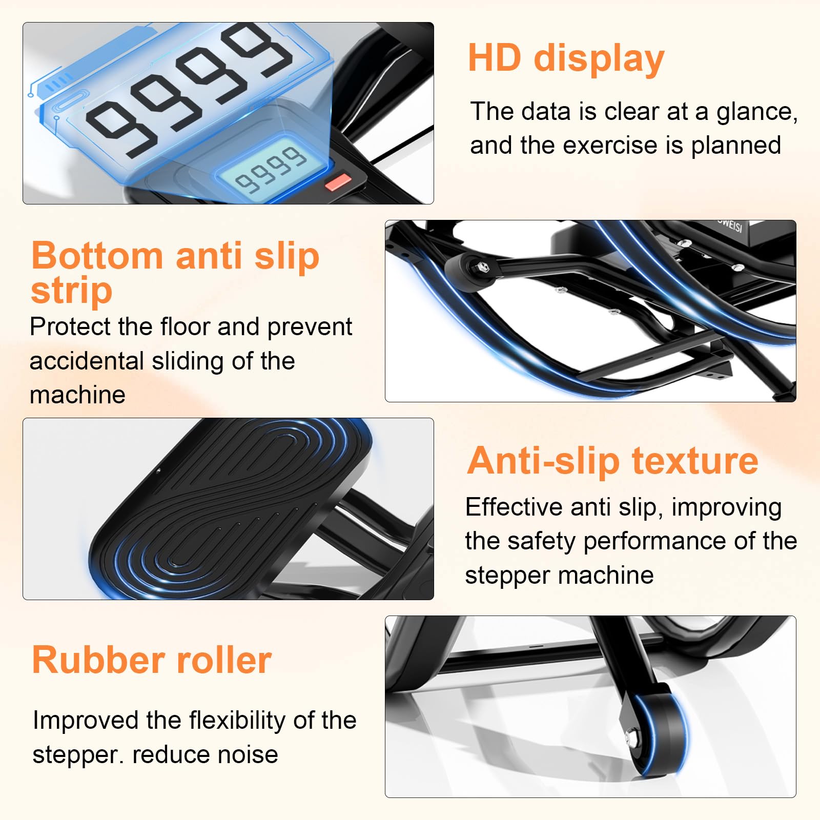 Stepper de bajo impacto Rocking en forma de U para el hogar, bicicleta estática silenciosa