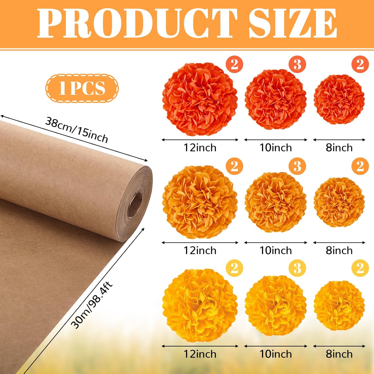 Fall Thanksgiving Tree Bulletin Board Set DIY 3D Tree with Paper Pom Poms Kraft Craft Bulletin Board Classroom Wall Decorations for Fall Thanksgiving Party School Chalkboard Teacher Supplies (Orange)