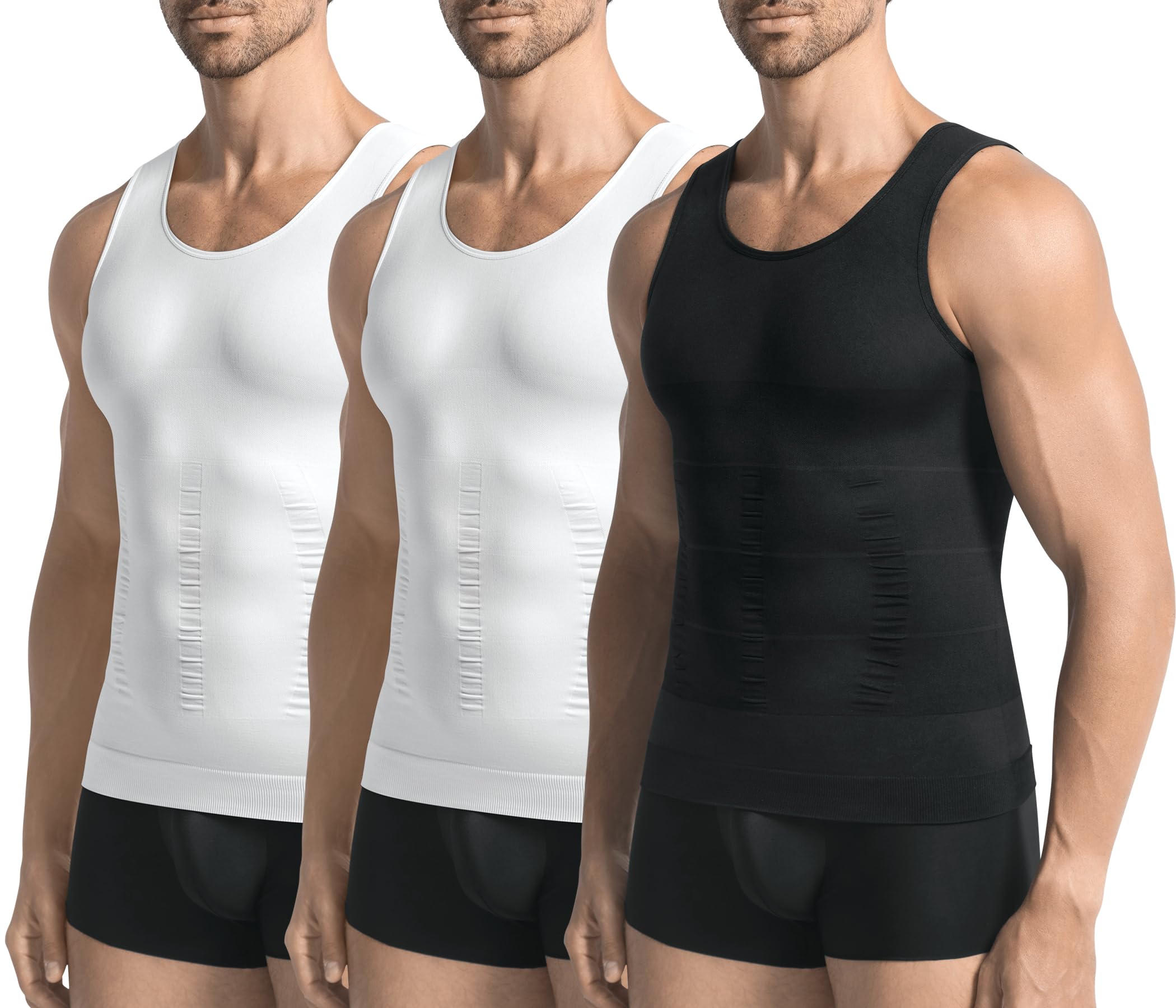 3 Pack Compression Shirt Men Slimming Body Shaper Tummy Control Vest Workout Tank Top Shapewear