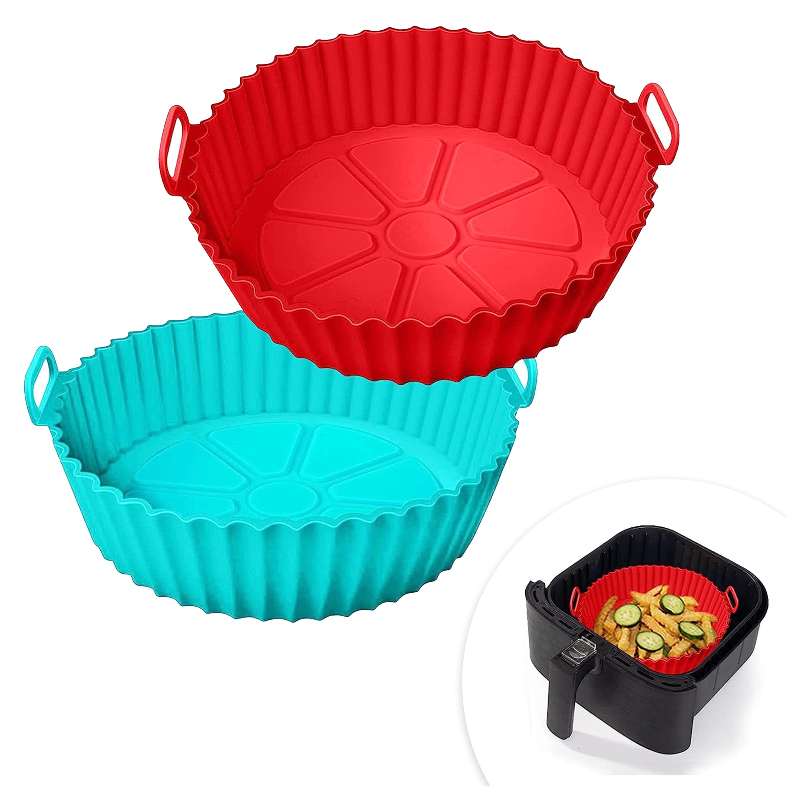 MISREK 2 Pack Air Fryer Silicone Liners Pot For 3 To 5 Qt, Basket Bowl, Replacement Of Flammable Parchment Paper, Reusable Baking Tray Oven Accessories, Red+Blue, (Top 8In, Bottom 6.75In), Standard (B0CVQBV6K6) Amazon Price History, Amazon Price Tracker