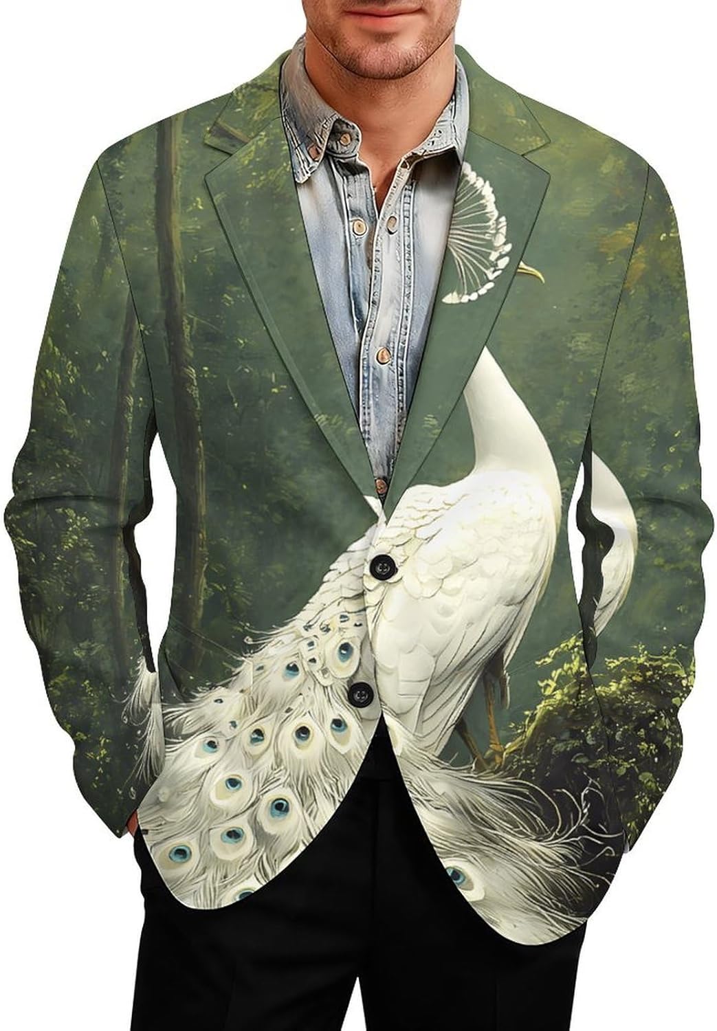 White Peacock Casual Suit Blazer for Men Buttons Jacket Coat Business