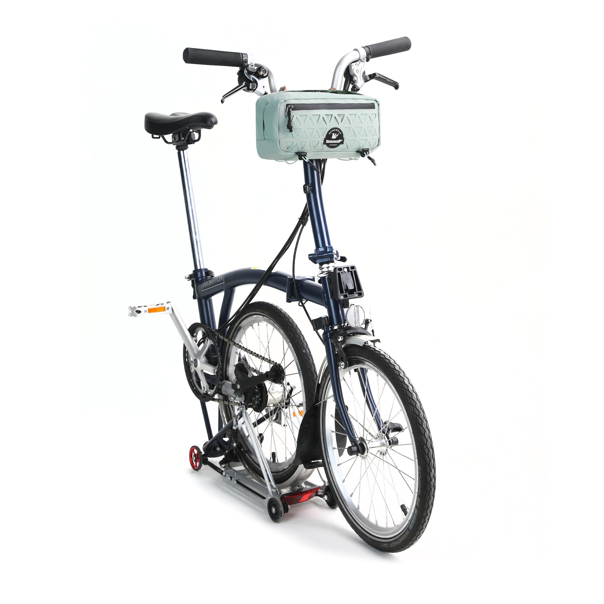 Rhinowalk Sacoche de guidon de vélo, compacte, 1,9 l, avec bandoulière, fixation à 3 points, compartiment avant et compartiment intérieur, pour les trajets en ville, bleu canard