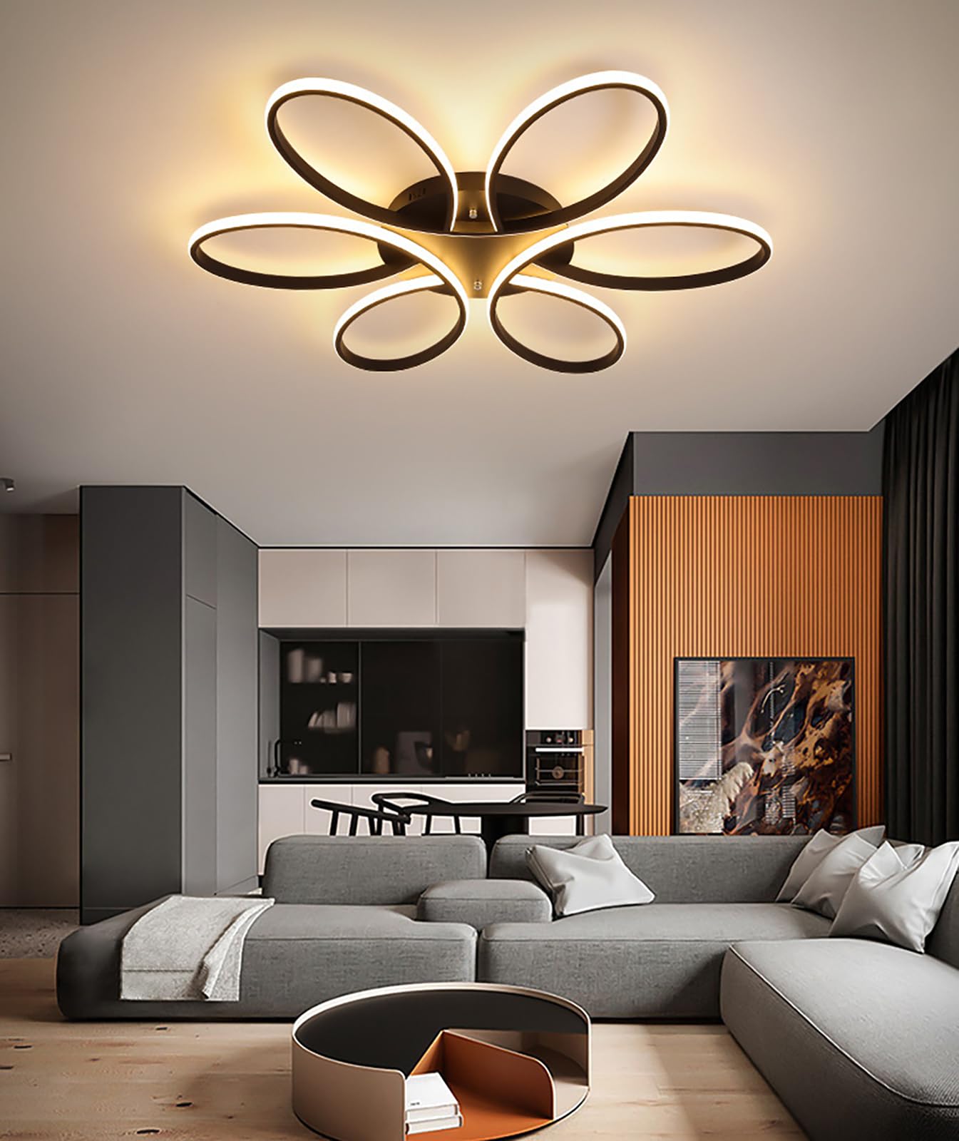 HsyyzLED Ceiling Light,Dimmable Living Room Lamp,with Remote Control Bedroom Lamp Modern Design,for Bedroom Office Kitchen Dining Room (Black, D90)