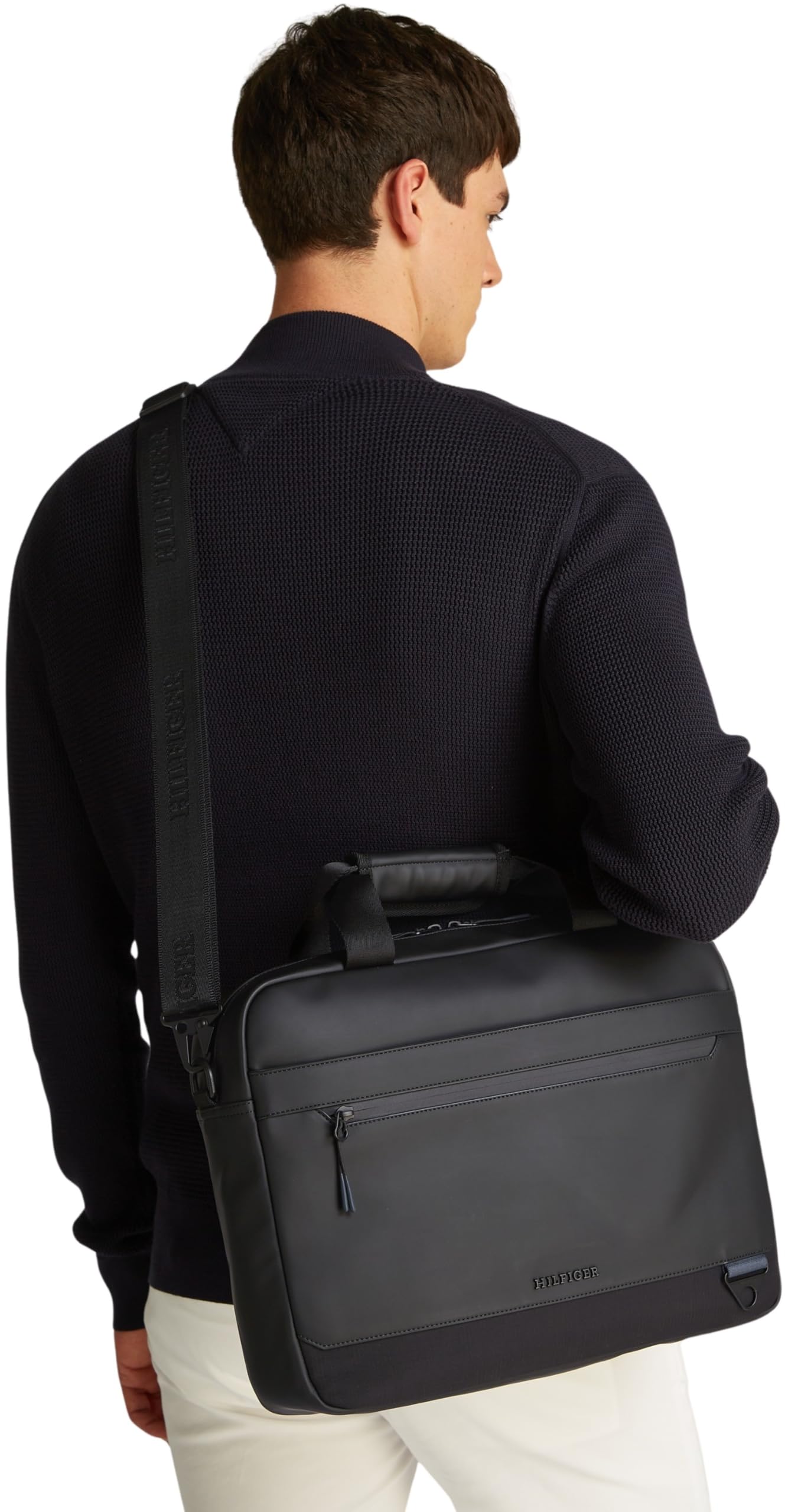 Tommy Hilfiger Sac pour Ordinateur Portable Homme Seasonal Bandoulière Amovible, Noir (Black), Taille Unique
