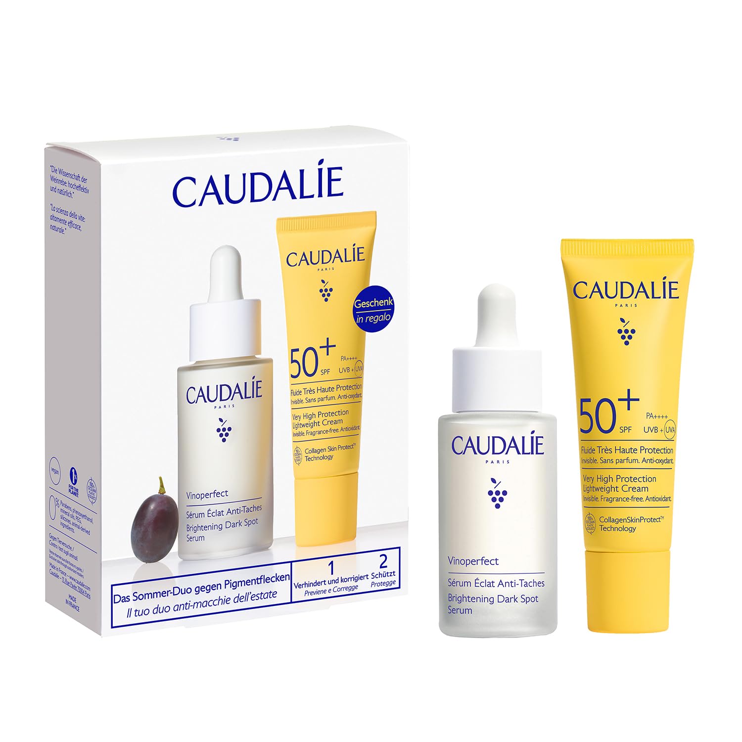Caudalie Vinoperfect Serum 30 ml (Volle Größe) + Gratis Vinosun Sonnenschutz LSF 50+ 20 ml | Vitamin-C-Alternative mit Viniferine