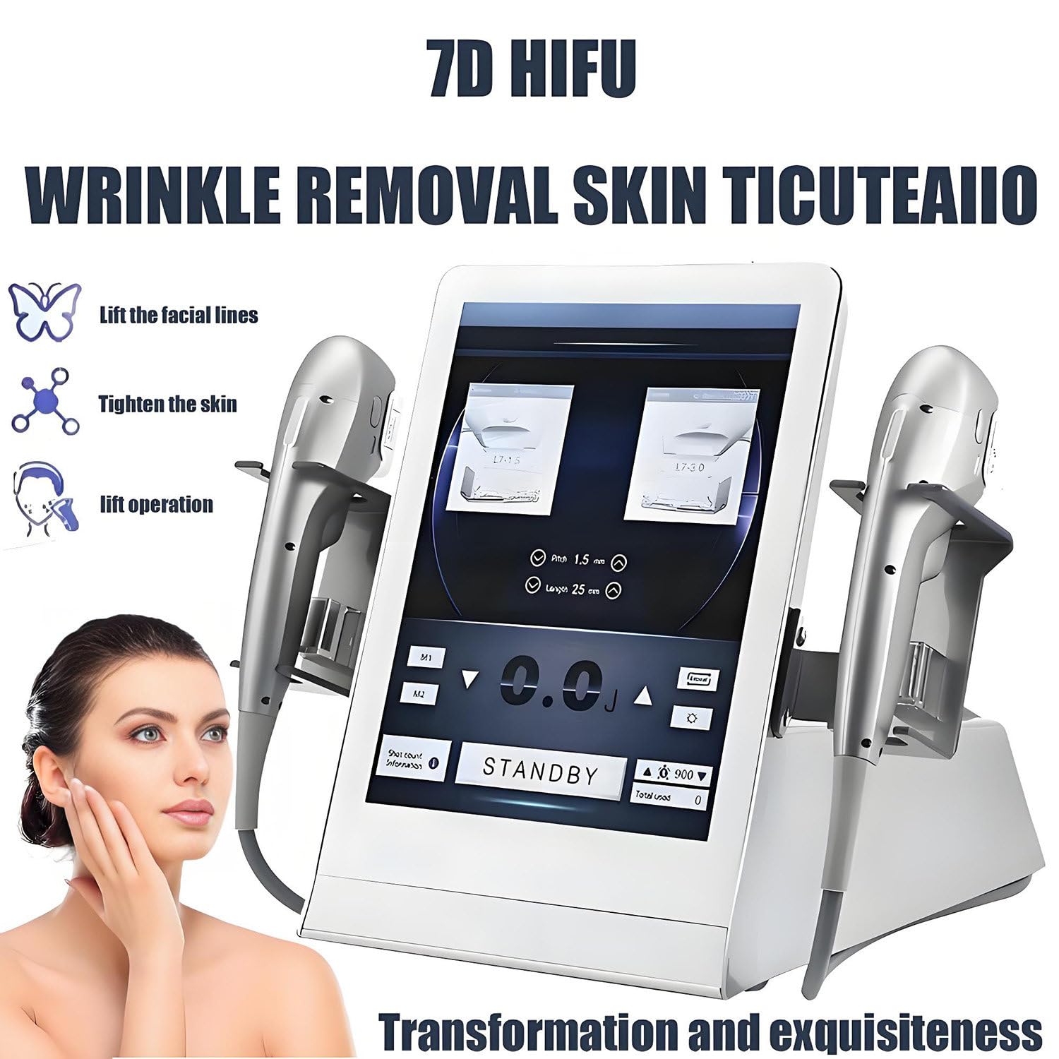 Apparecchio di bellezza per viso e corpo, dispositivo di lifting facciale 7D HIFU, apparecchio per il ringiovanimento della pelle, strumento di bellezza antirughe per il rassodamento della pelle
