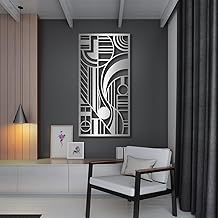 لوحة فنية جدارية معدنية هندسية حديثة، لوحة فنية عمودية للتعليق على الحائط، لوحة جدارية معدنية تجريدية، ديكور حائط معدني، منحوتات جدارية عصرية معلقة فوق السرير، ديكور حائط غرفة المعيشة (فضي، 35 ×