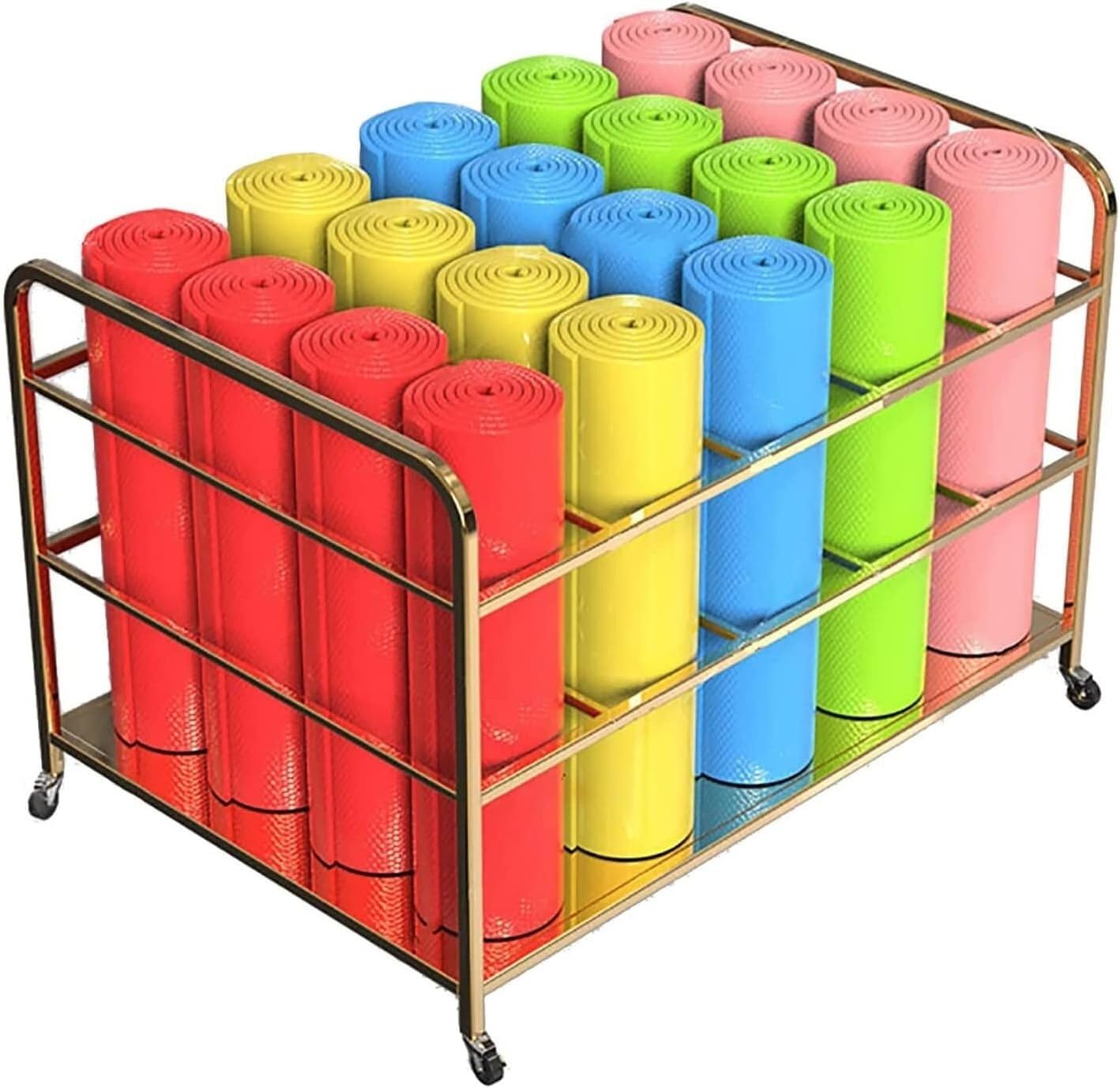 CGCSYZ Yoga Mat Storage Rack Yoga Mat Rack Metal Foam Rollers Organizer Racks For Home Gym/Yoga Studio, Hold 20 Exercise Mats Fitness Organizer (Gold 100x70x70cm)
