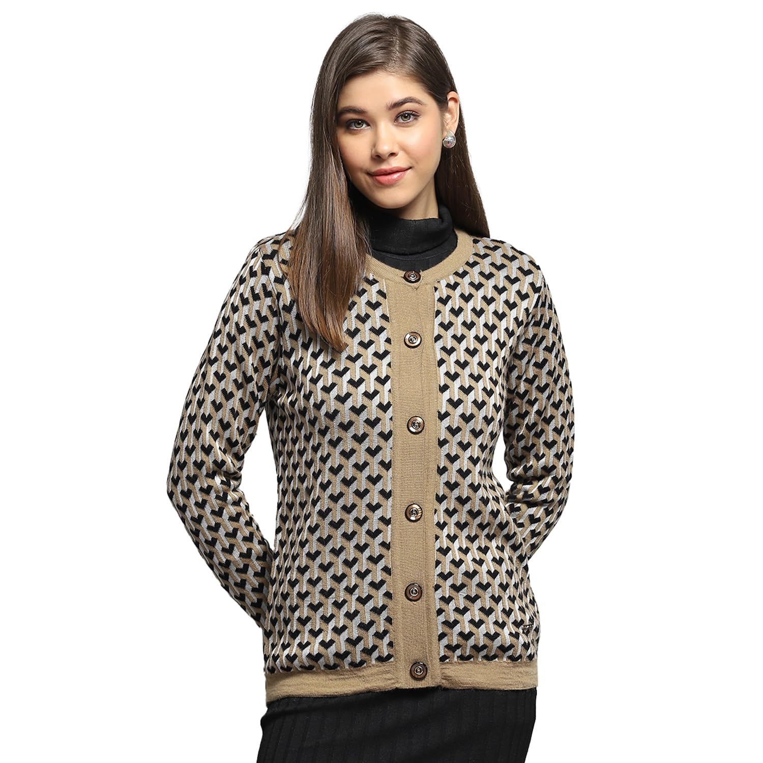 monte carlo Womens Self Design Beige Round Neck Full Sleeve Cardigan_1243669RN-1-picture-36