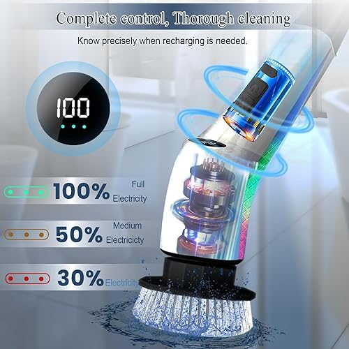 Miniatura 7 de Cepillo eléctrico giratorio inalámbrico, cepillo de limpieza para luces de suerte, 7 cabezales de cepillo, 3 velocidades, 120 minutos, tiempo de