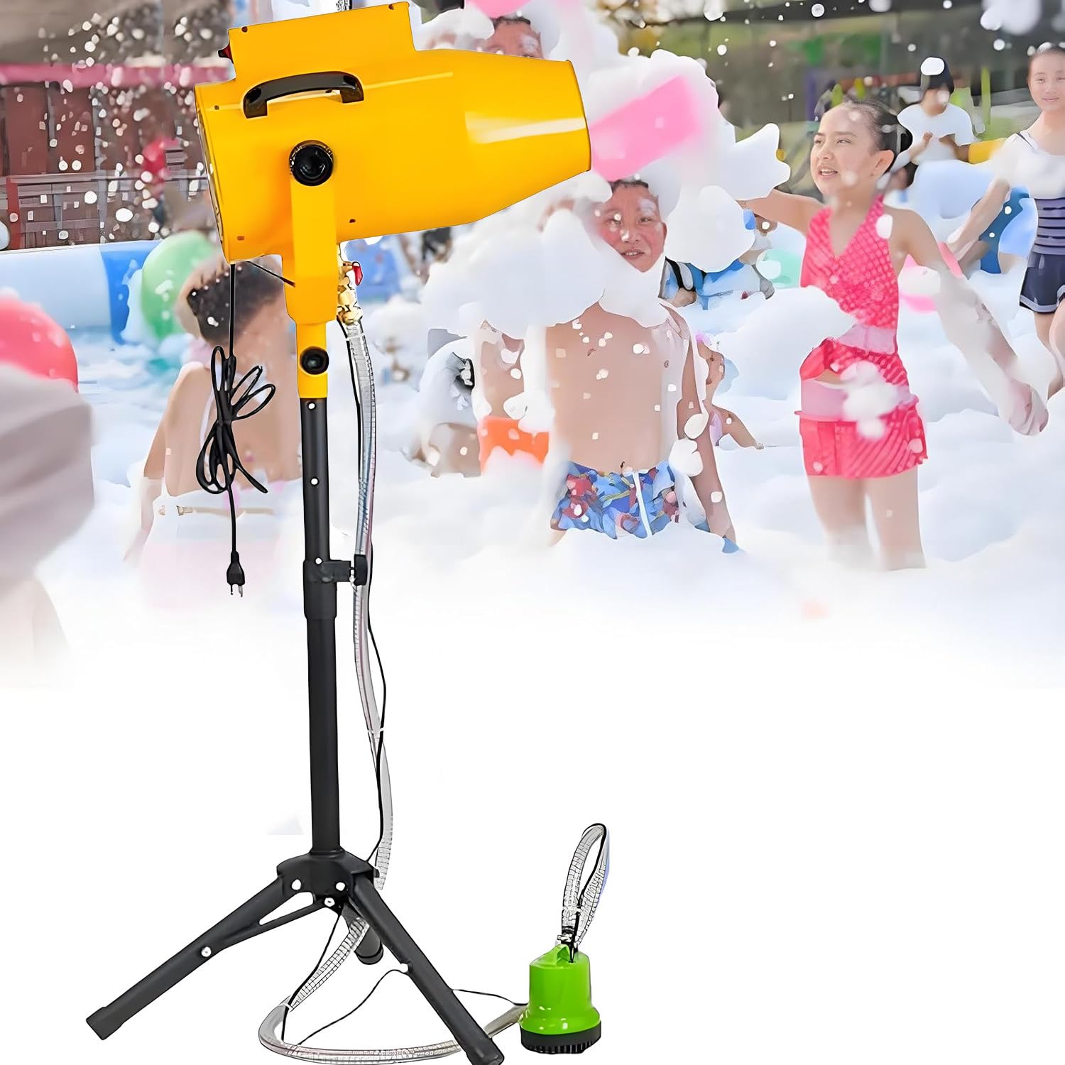 Stage Effect Foam Cannon, Outdoor Indoor Jet Foam Machine, Commercial Stage Foam Machine, With A Tripod Stand, 6-10M Distance, For Christmas Events,Photography, Parent-Child Activities Yellow