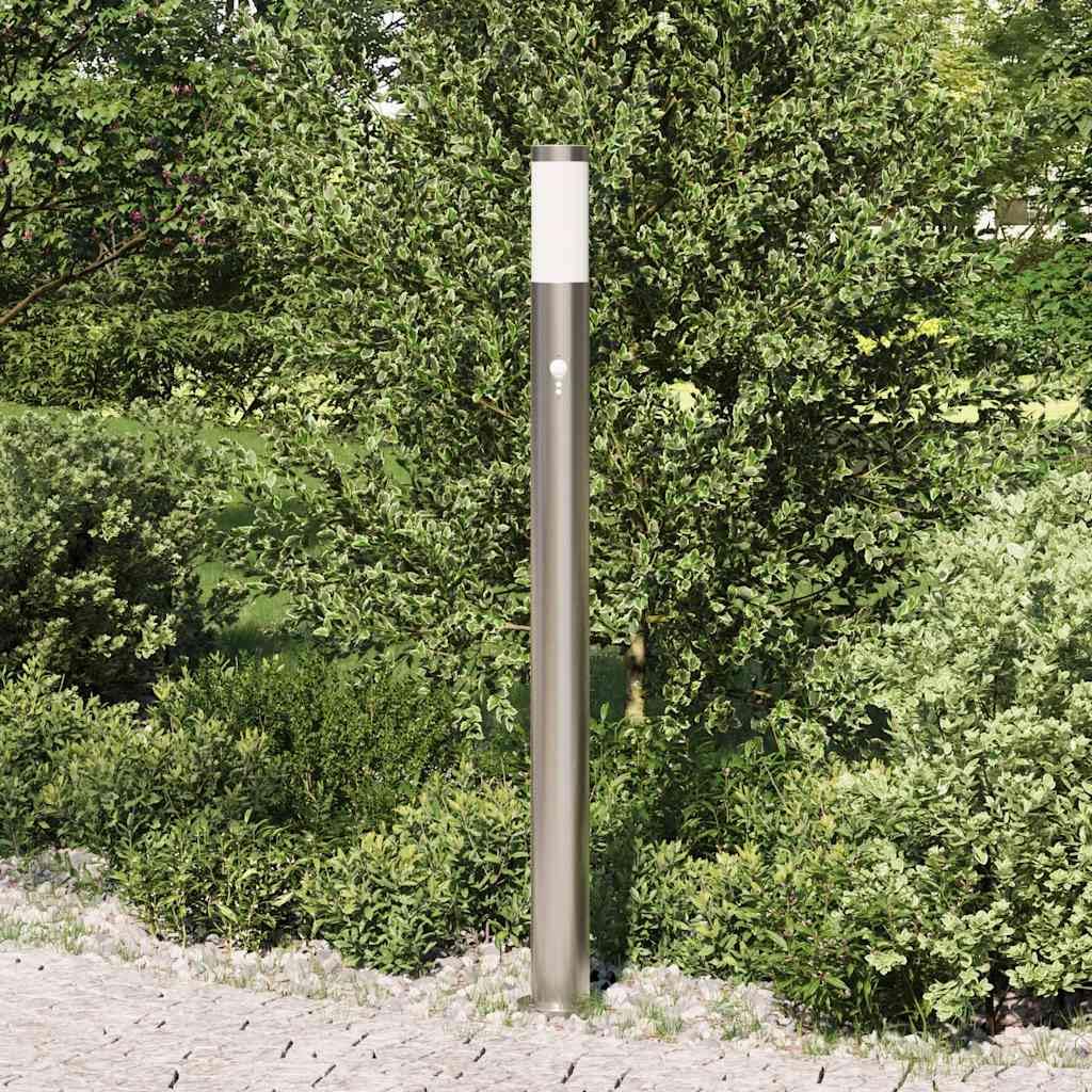 Lampada a colonna con sensore, 110 cm, in acciaio inox, IP44, resistente alle intemperie, per giardino, terrazza, illuminazione vialetto, con sensore di movimento, angolo di rilevamento di