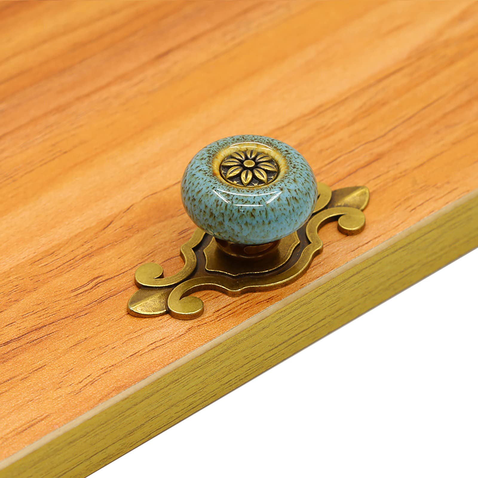 HUAMULAN Confezione da 10 pomelli in ceramica retrò, per credenze vintage da cucina, petalo, in lega di zinco rustica piastra posteriore per credenze, armadi, cassetti, maniglie per porte