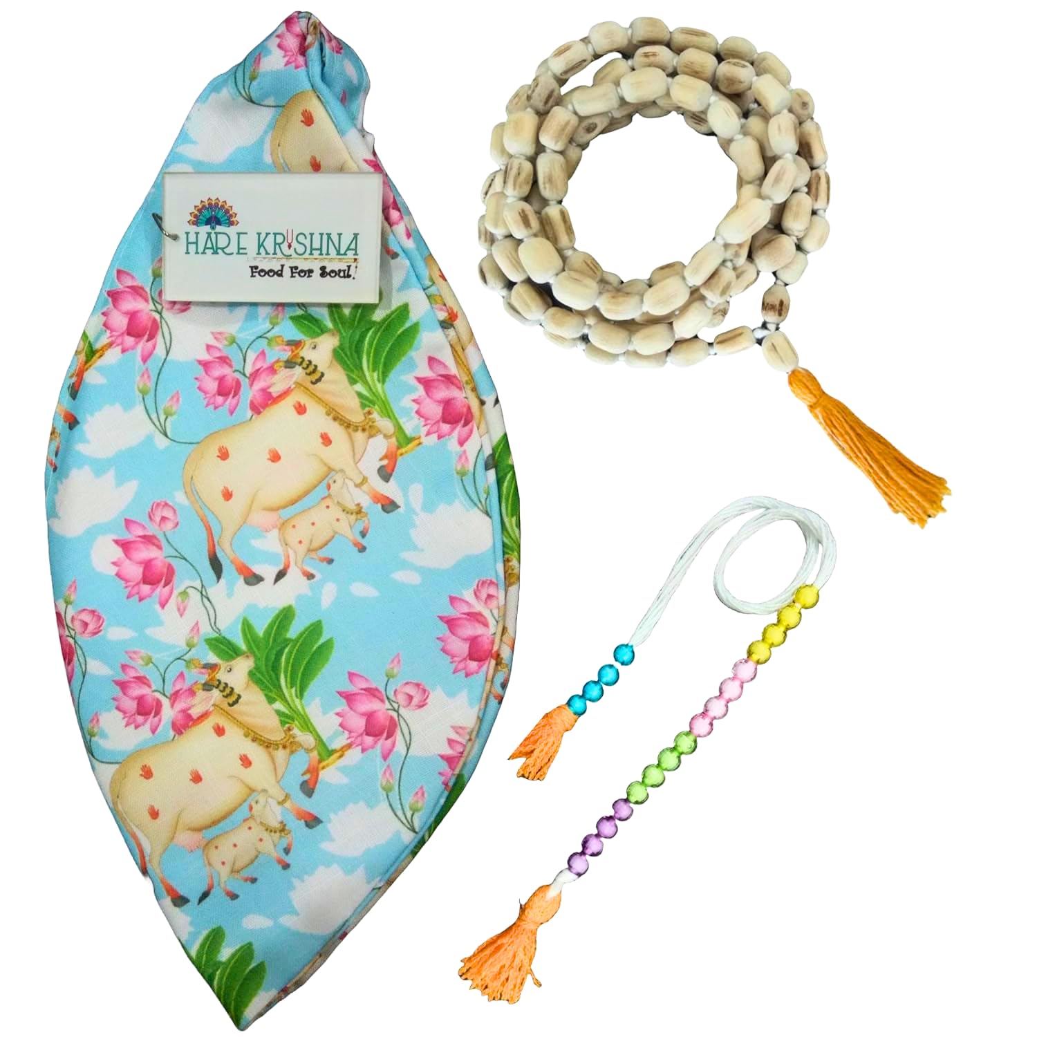 Hare Krishna Food For Soul Gaumukhi Jaap Bag with 108 Beads Tulsi Mala | Japa Mala with Bead Bag for Prayer and Chanting | Tulsi Jaap Mala & Jap Bag with Sakshi Mala & Keychain-picture-35